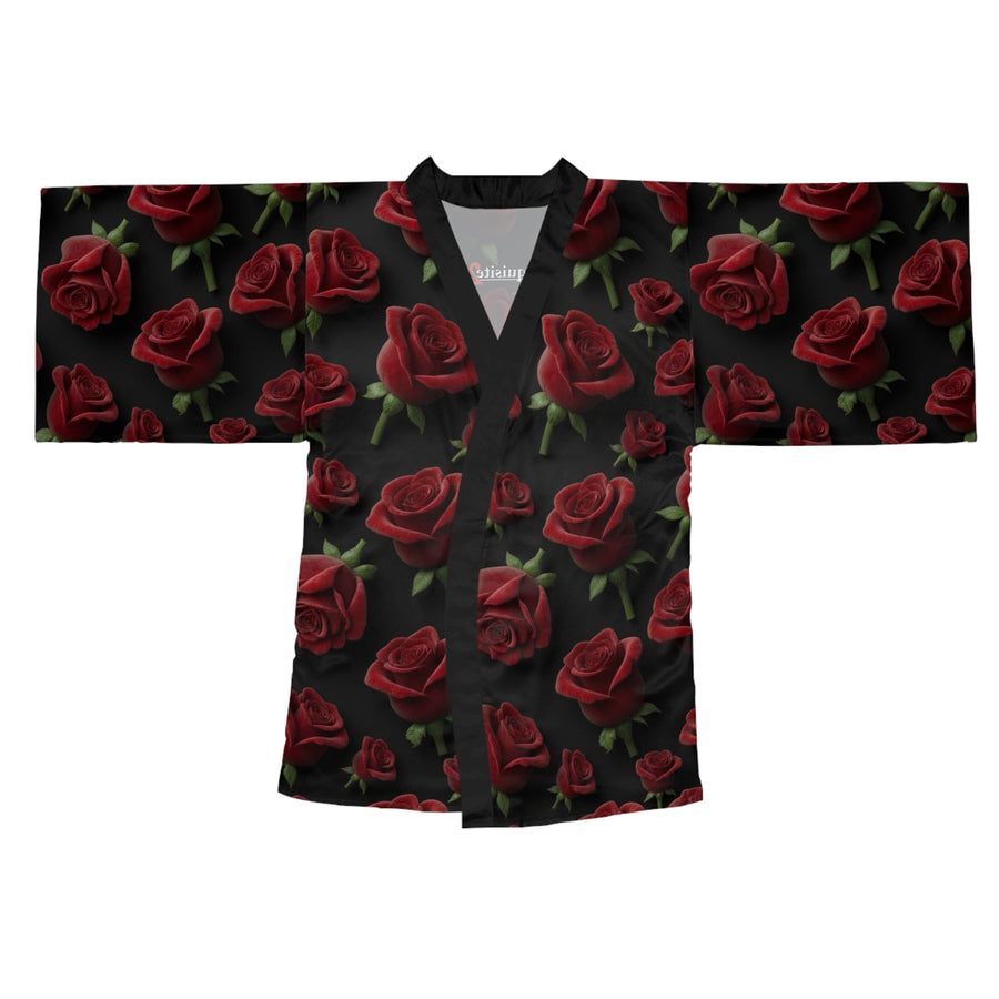 Rose Pattern Kimono Robe — Dark Floral Lounge Wrap