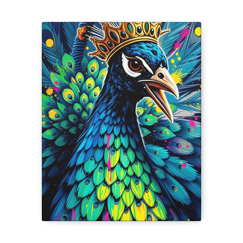 Peacock King Stretched Canvas – Vibrant Crowned Peacock Wall Art