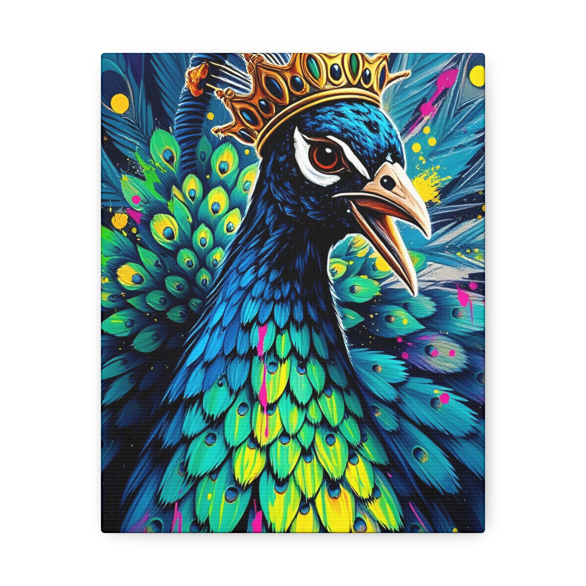 Peacock King Stretched Canvas – Vibrant Crowned Peacock Wall Art