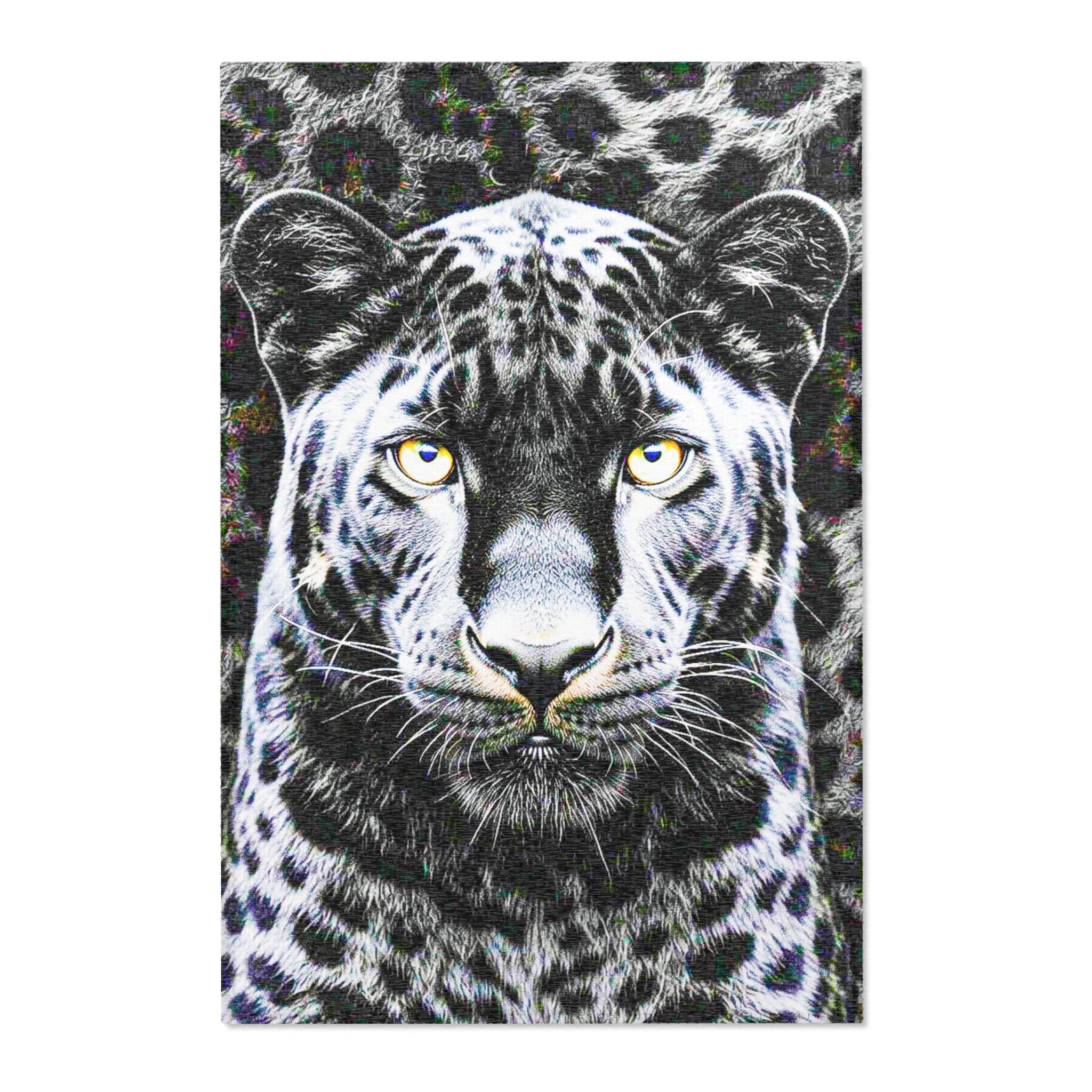 Leopard Portrait Area Rug — Bold Black & White Animal Print Accent Rug
