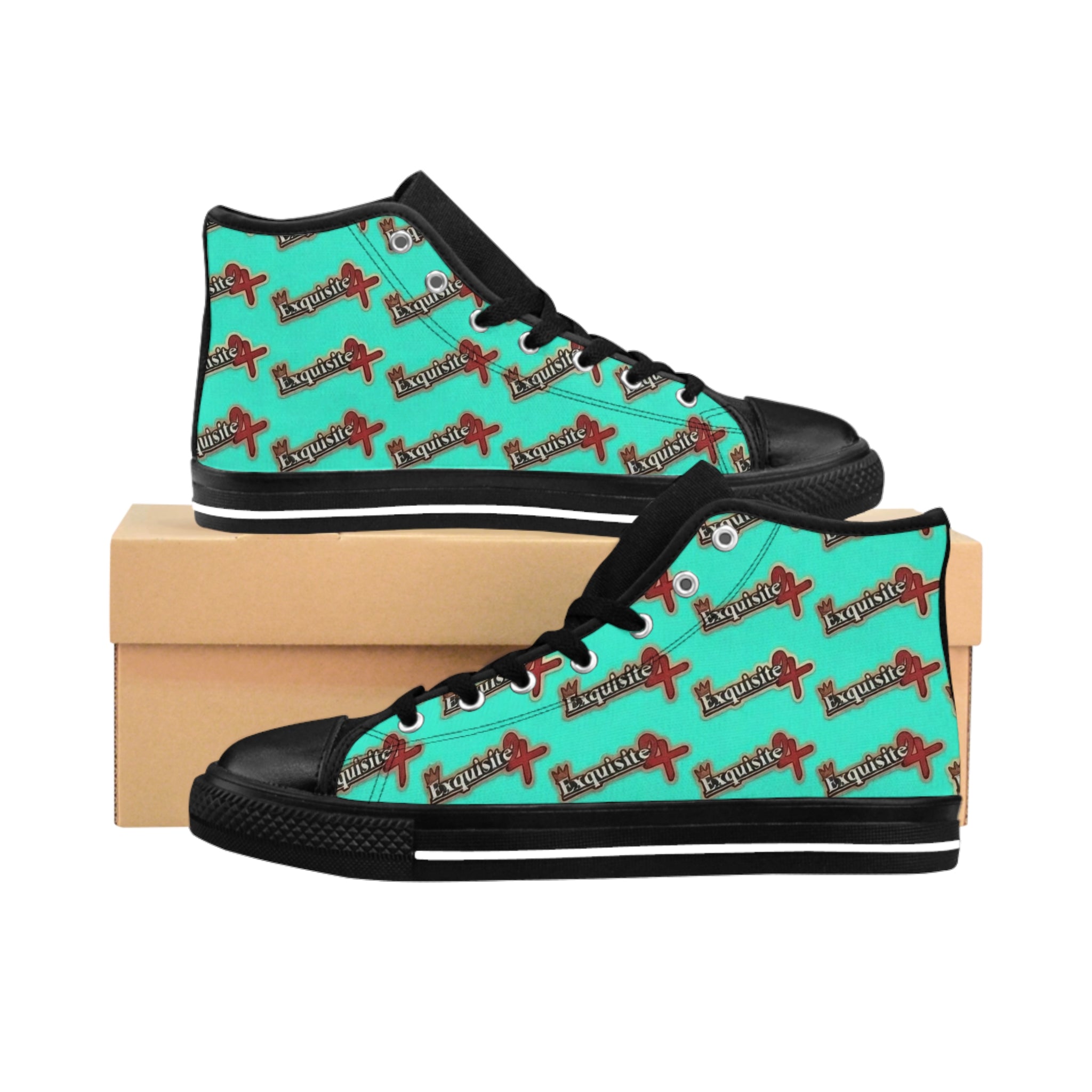 Women's Classic Sneakers — Teal & Pink 'Exquisite 24' Pattern  High-Top Shoes