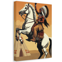 Aboriginal American Warrior on Horse — Stretched Canvas Wall Art