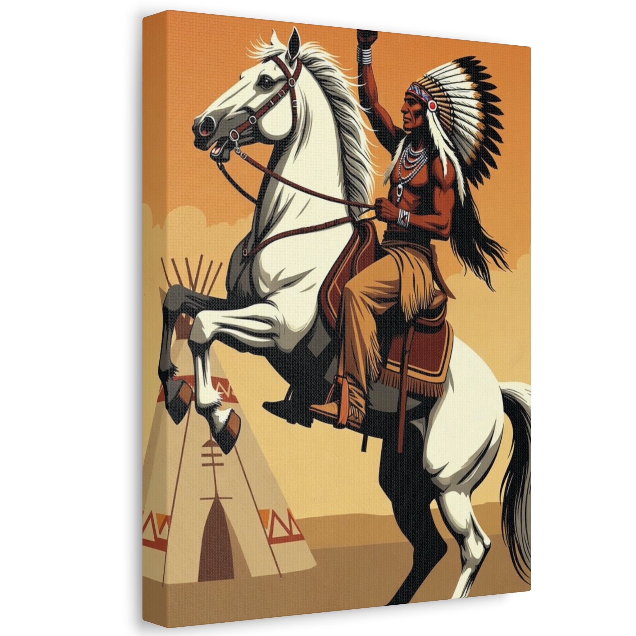 Aboriginal American Warrior on Horse — Stretched Canvas Wall Art