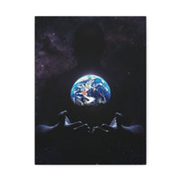 Galaxy Hands Stretched Canvas – Earth in Palm Wall Art