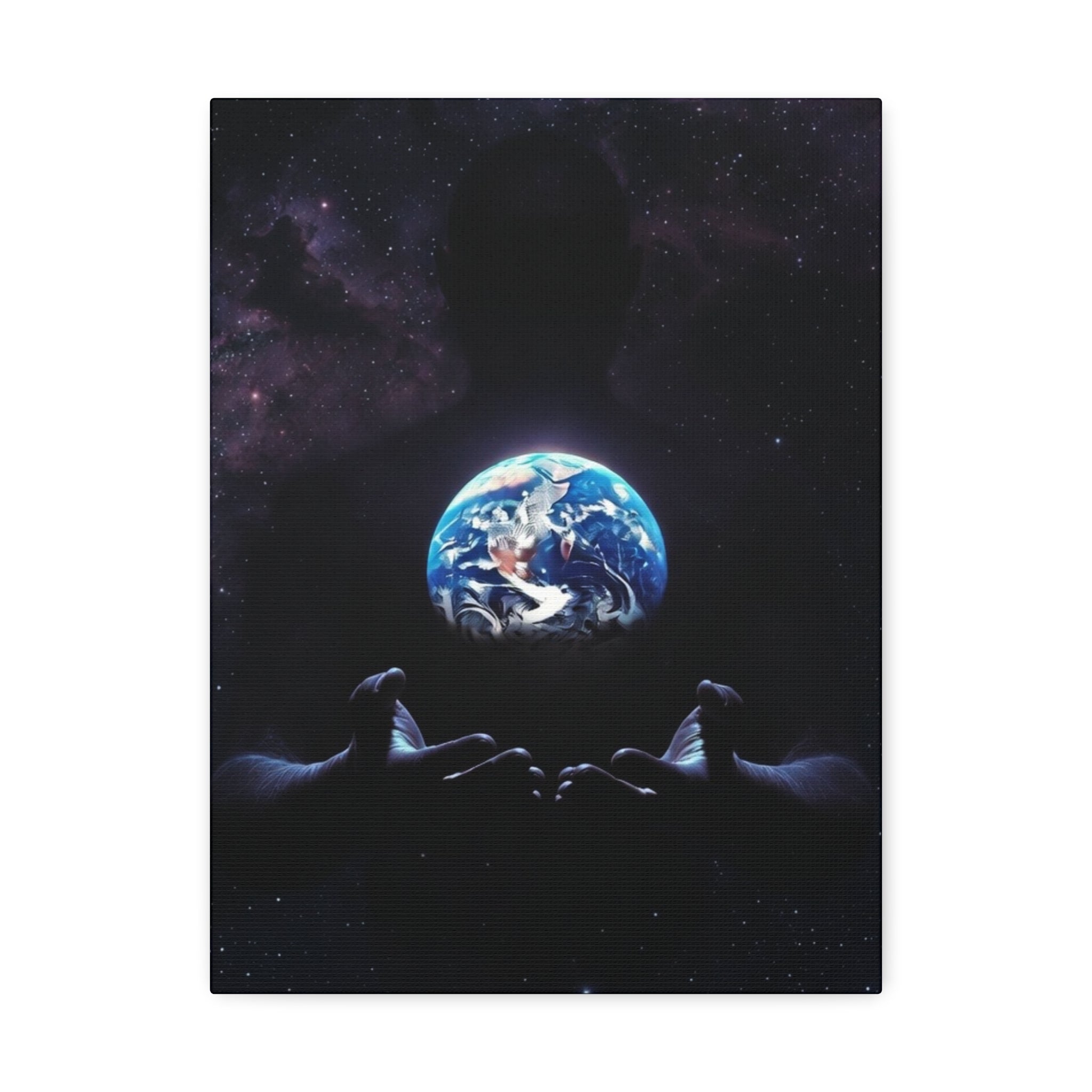 Galaxy Hands Stretched Canvas – Earth in Palm Wall Art