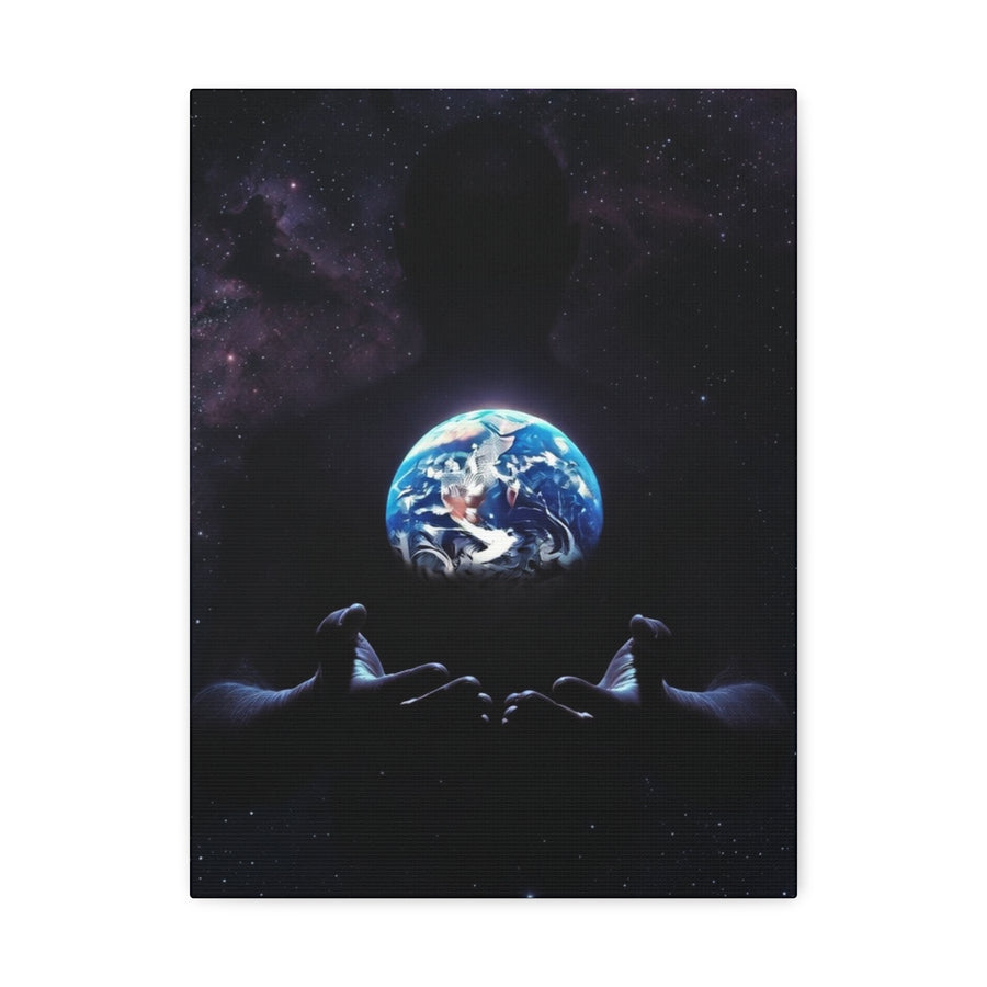 Galaxy Hands Stretched Canvas – Earth in Palm Wall Art