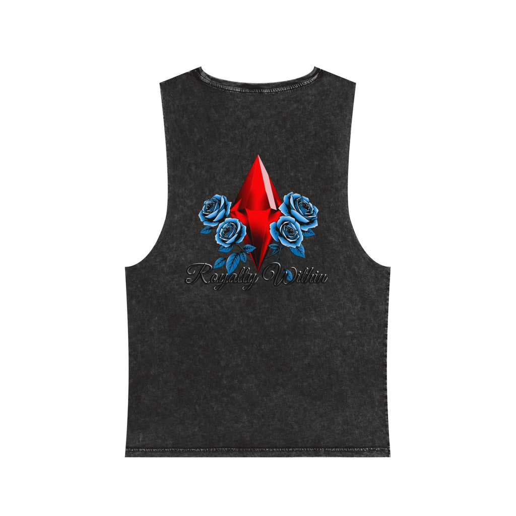 Stonewash Graphic Tank Top — Neon Lips & Red Gem Artwork