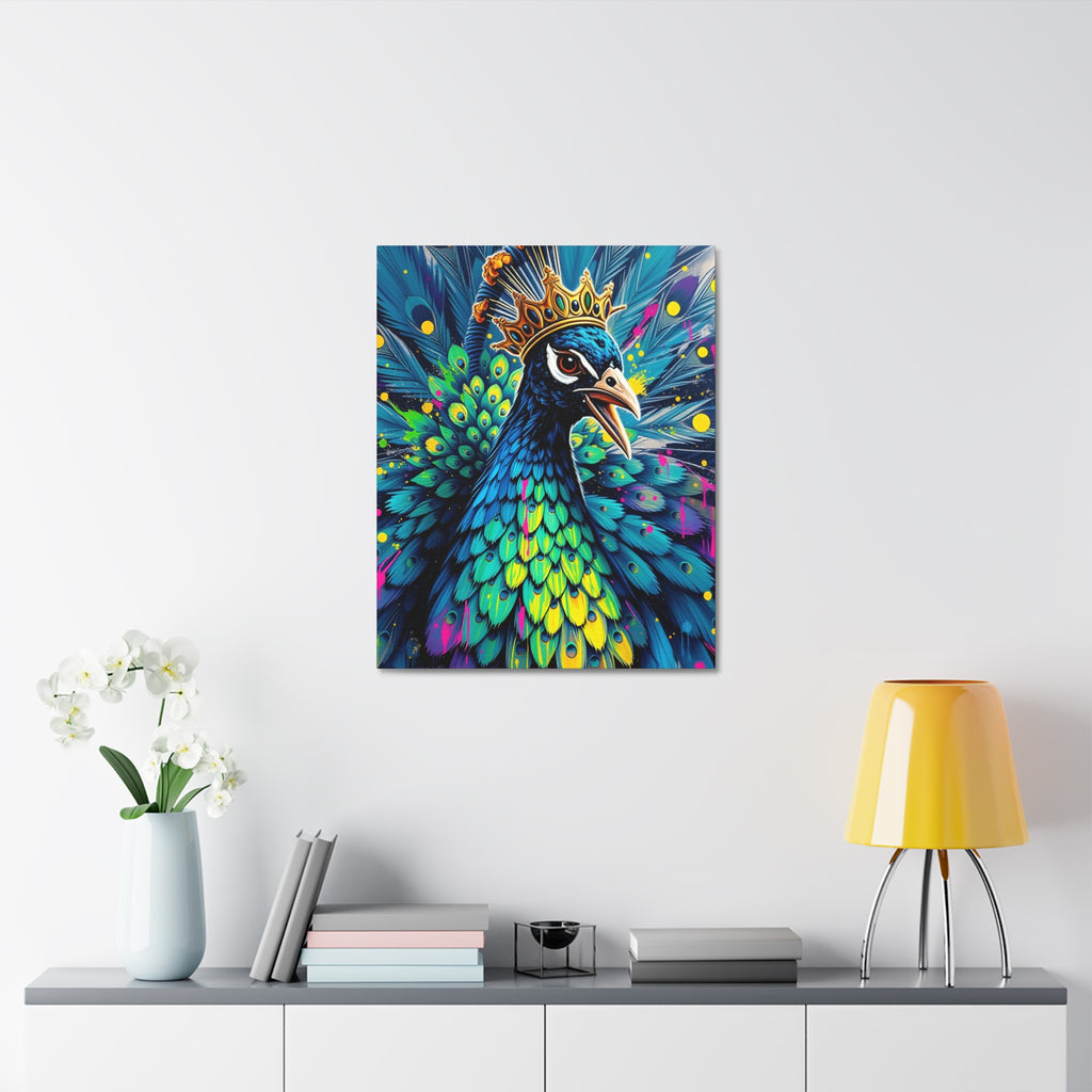 Peacock King Stretched Canvas – Vibrant Crowned Peacock Wall Art