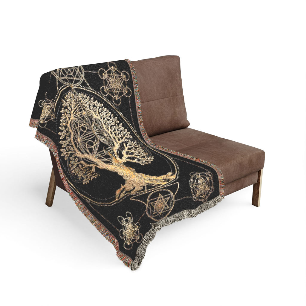 Tree of Life Metatron Woven Blanket — Golden Sacred Geometry Throw