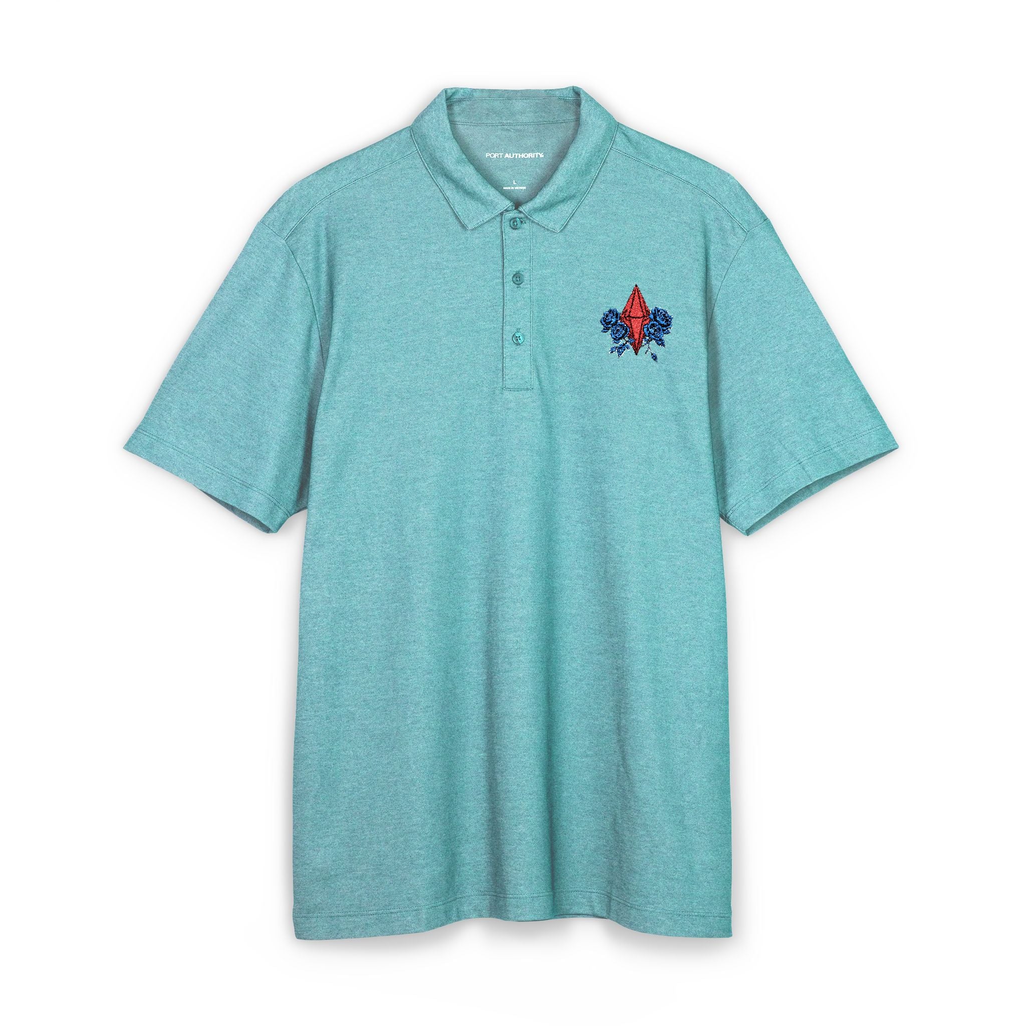 Men's Embroidered  Red Jewel & Blue Roses Crest Polo