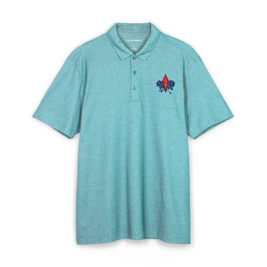 Men's Embroidered  Red Jewel & Blue Roses Crest Polo