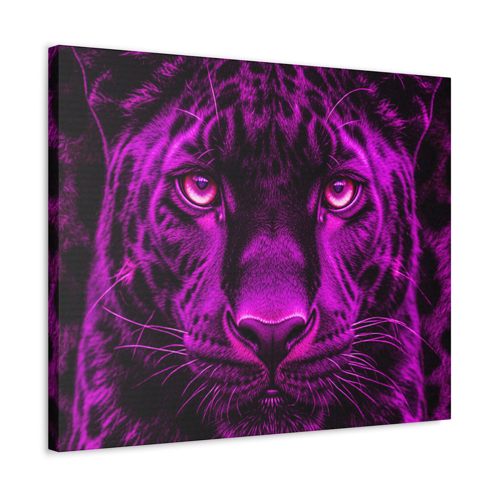 Purple Neon Panther Stretched Canvas – Vibrant Wall Art for Modern Rooms