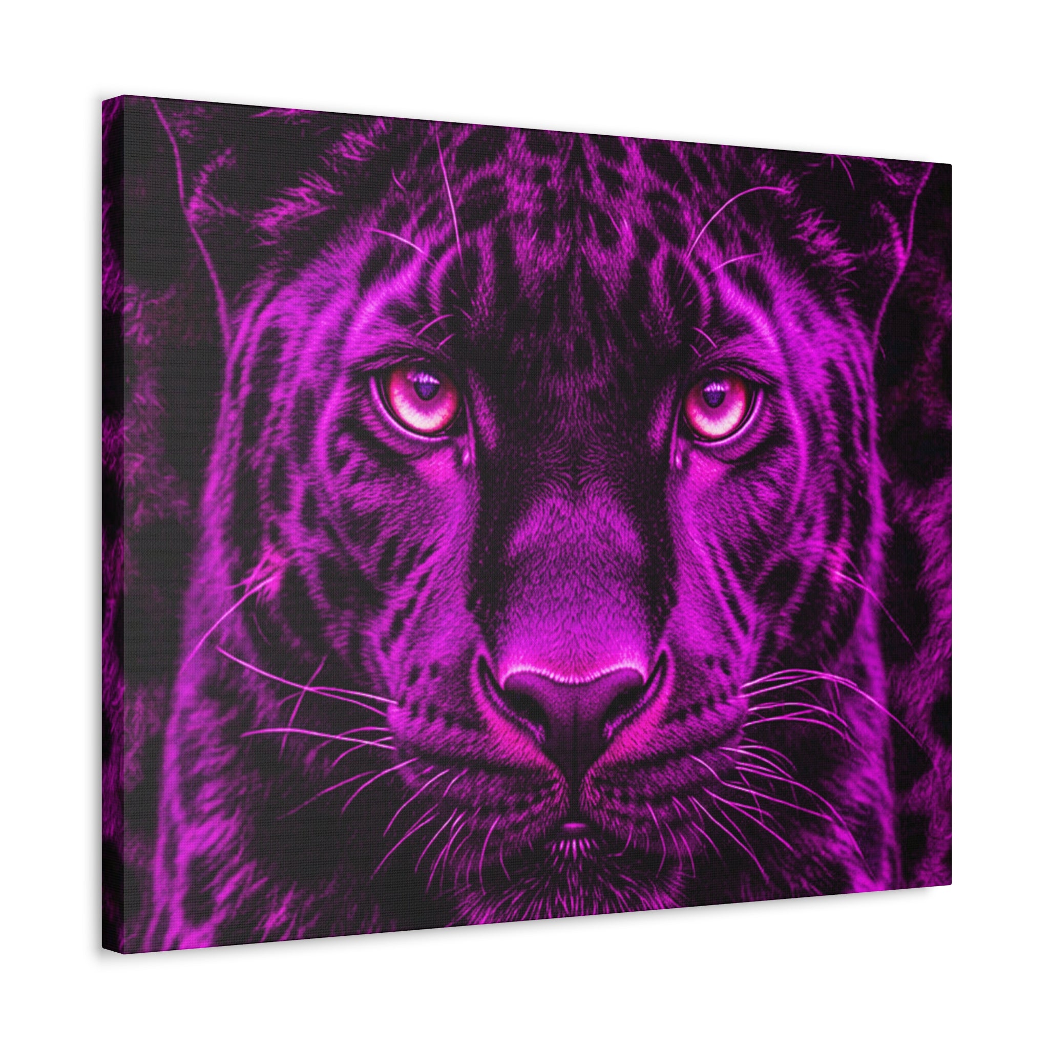 Purple Neon Panther Stretched Canvas – Vibrant Wall Art for Modern Rooms