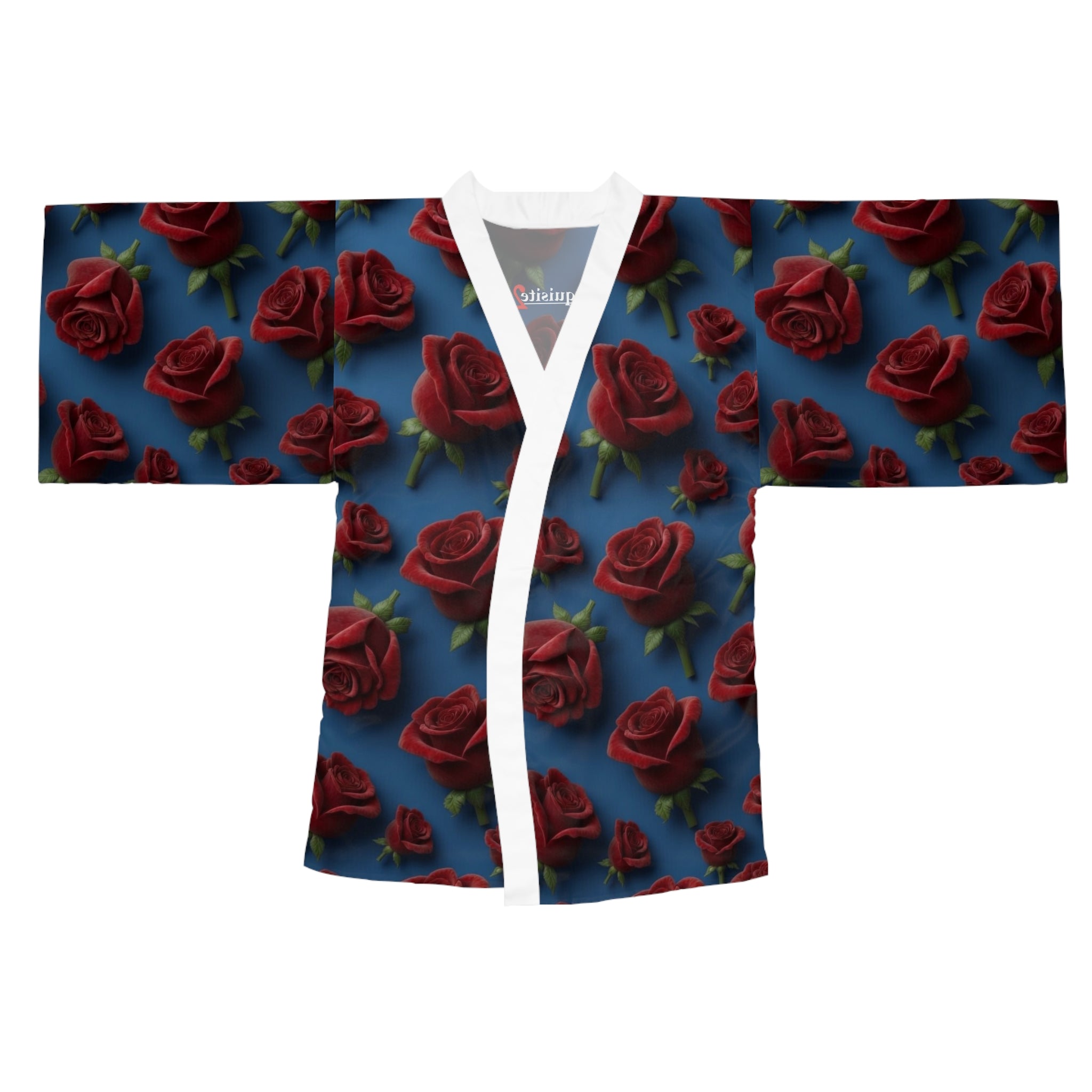 Rose Pattern Kimono Robe — Red Roses on Blue All-Over Print