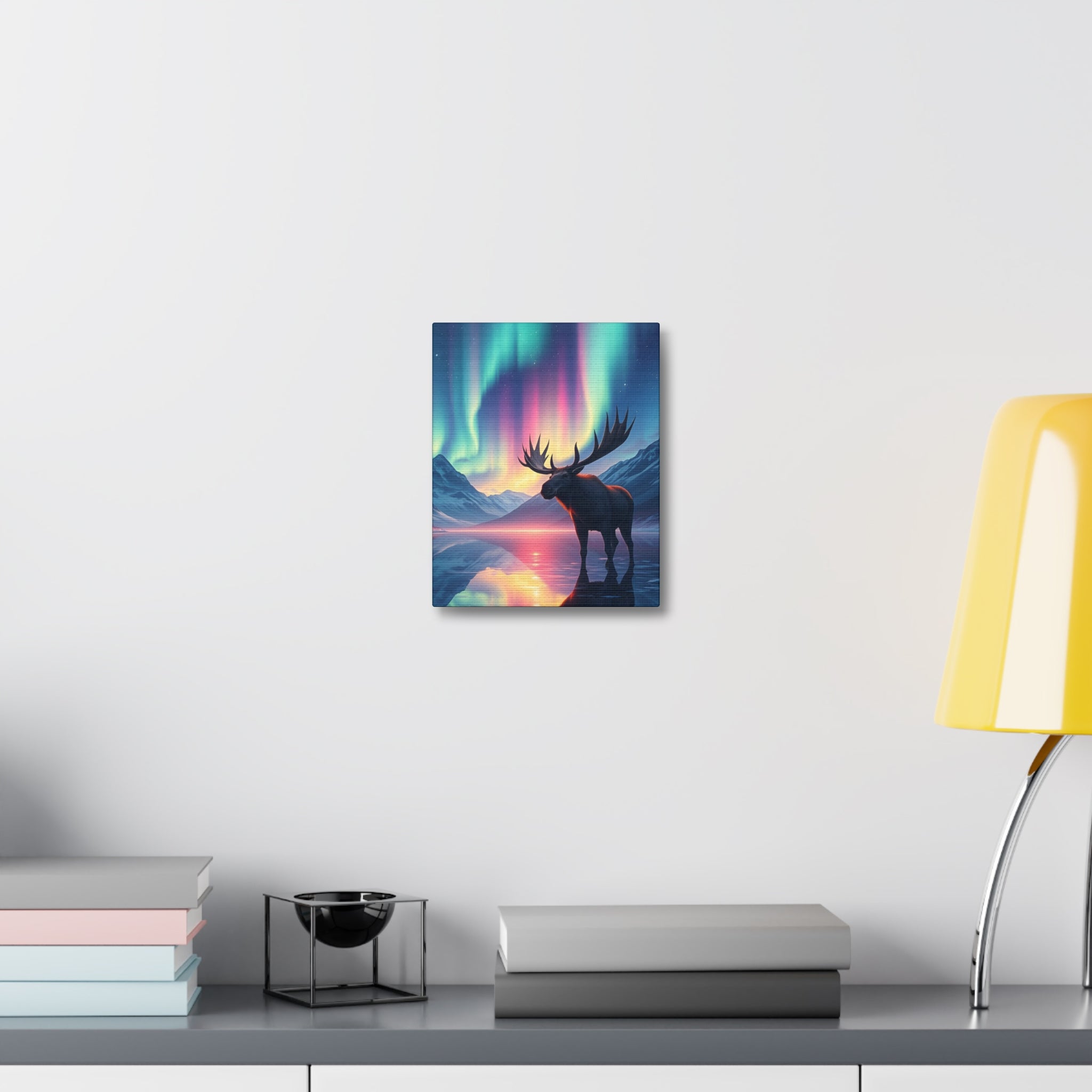 Aurora Moose Stretched Canvas – Northern Lights Landscape Wall Art