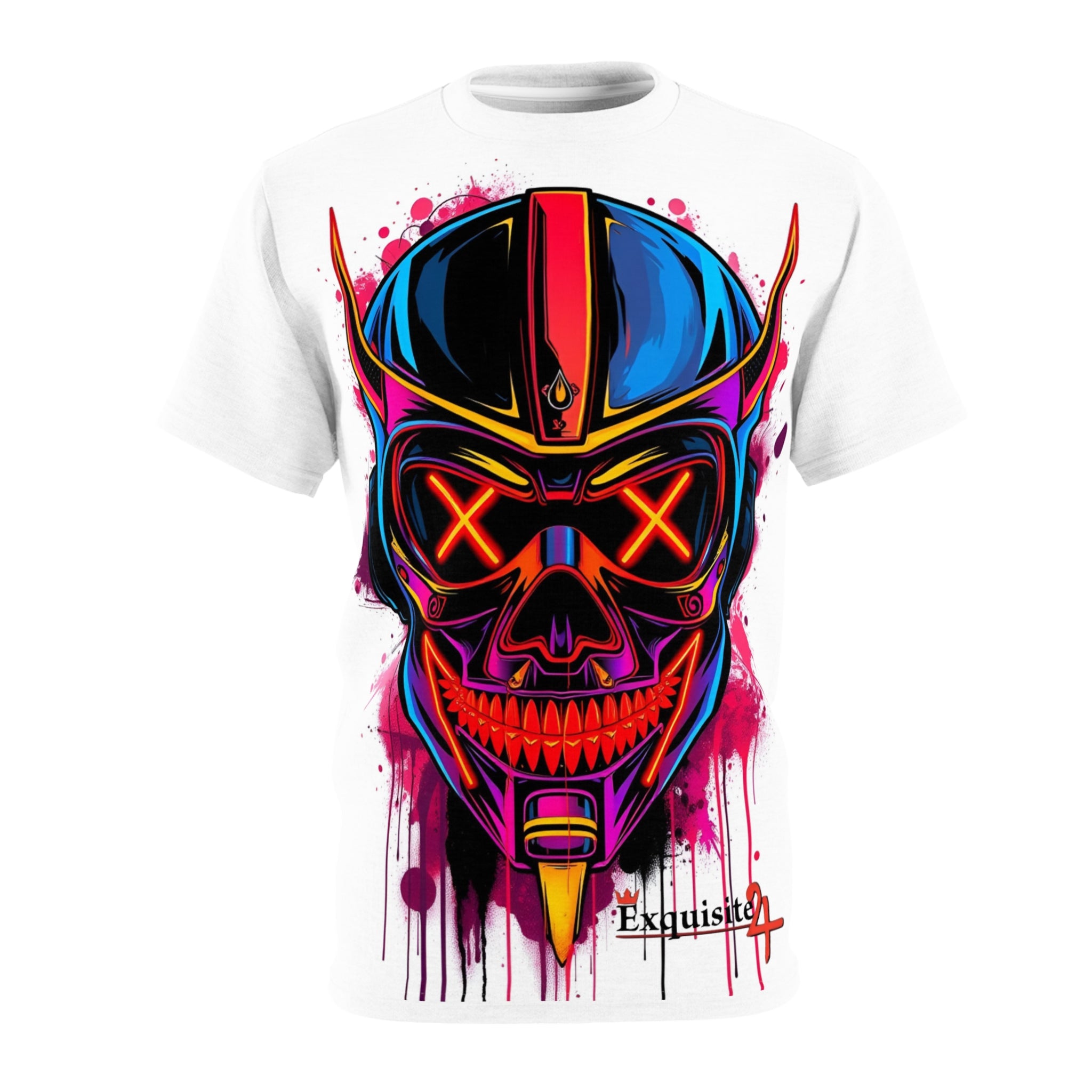 Neon Skull Helmet T-Shirt — Cyberpunk Biker Graphic Tee