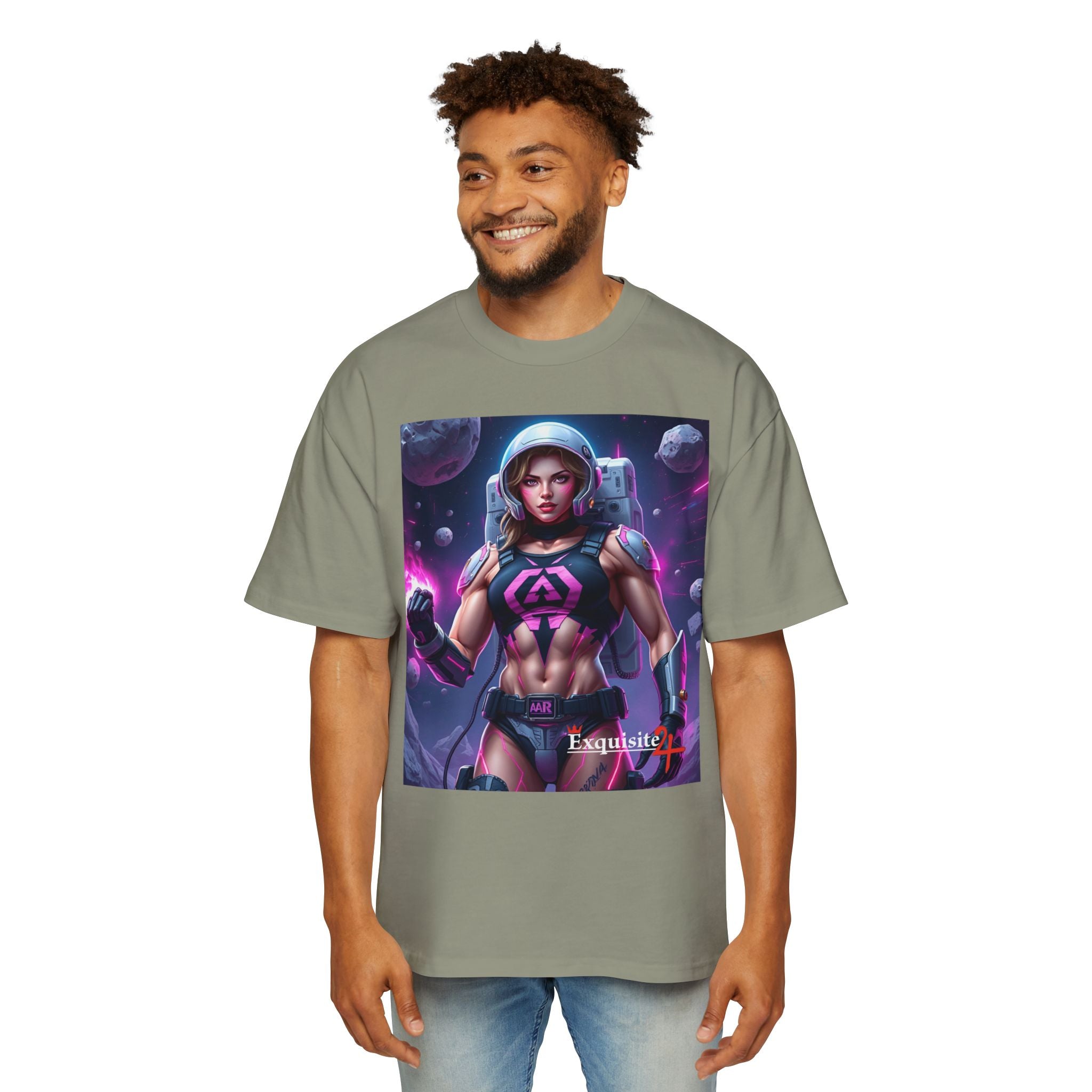 Astronaut Warrior Graphic Tee — Men's Sci‑Fi Space Gamer Oversized Shirt