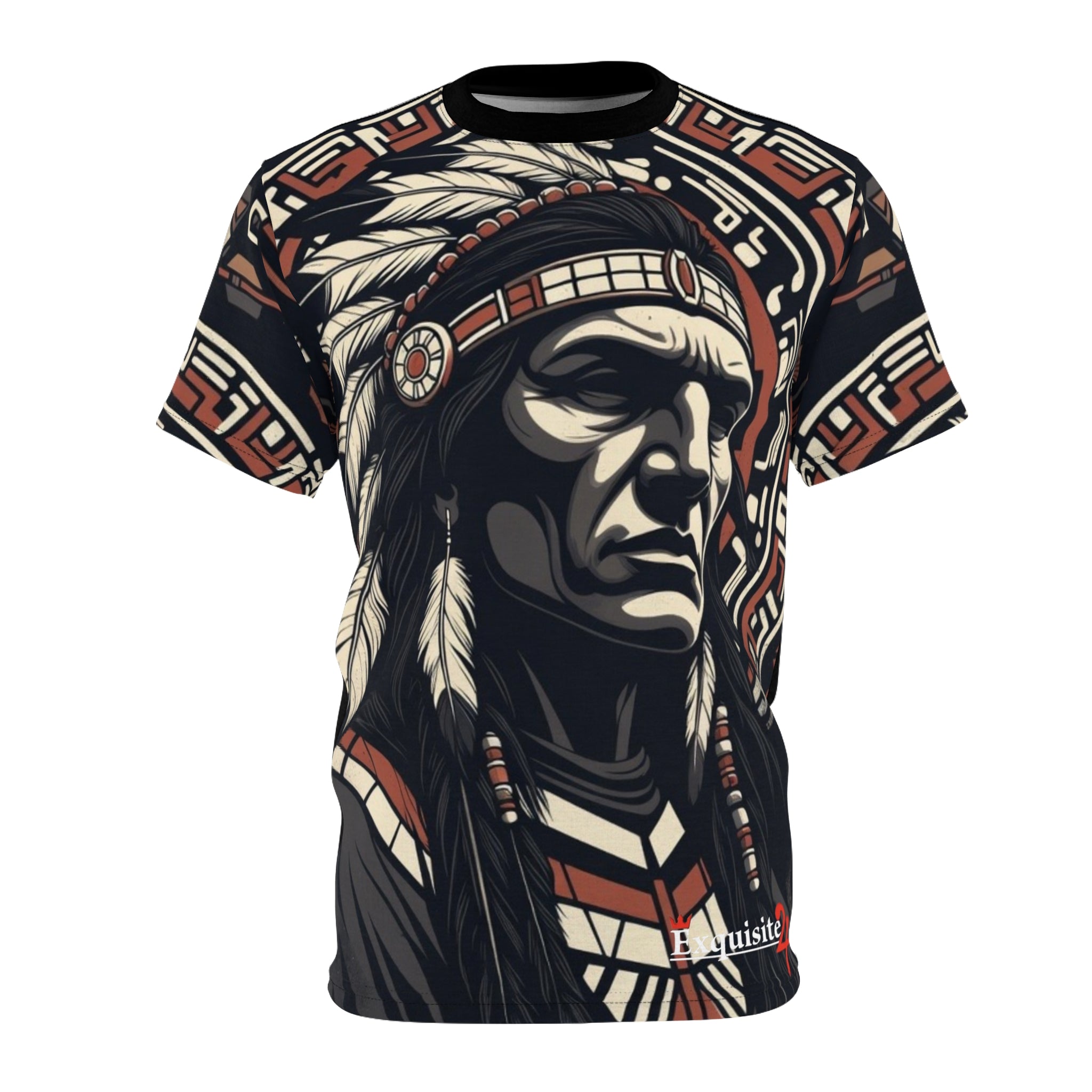 Native Chief Graphic Tee — Tribal Headdress All-Over Print