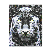Leopard Portrait Stretched Canvas — Snow Leopard Wall Art with Yellow Eyes