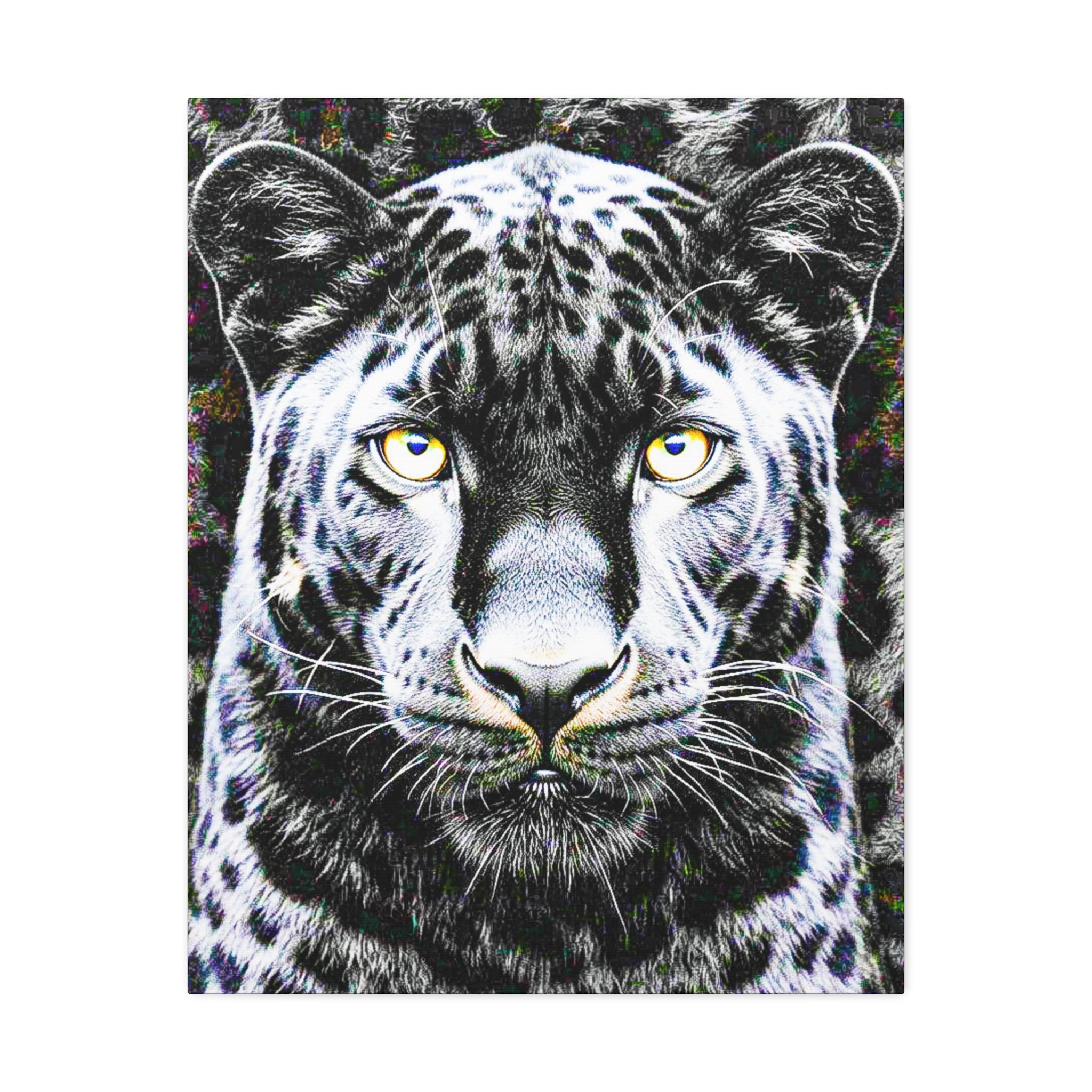 Leopard Portrait Stretched Canvas — Snow Leopard Wall Art with Yellow Eyes