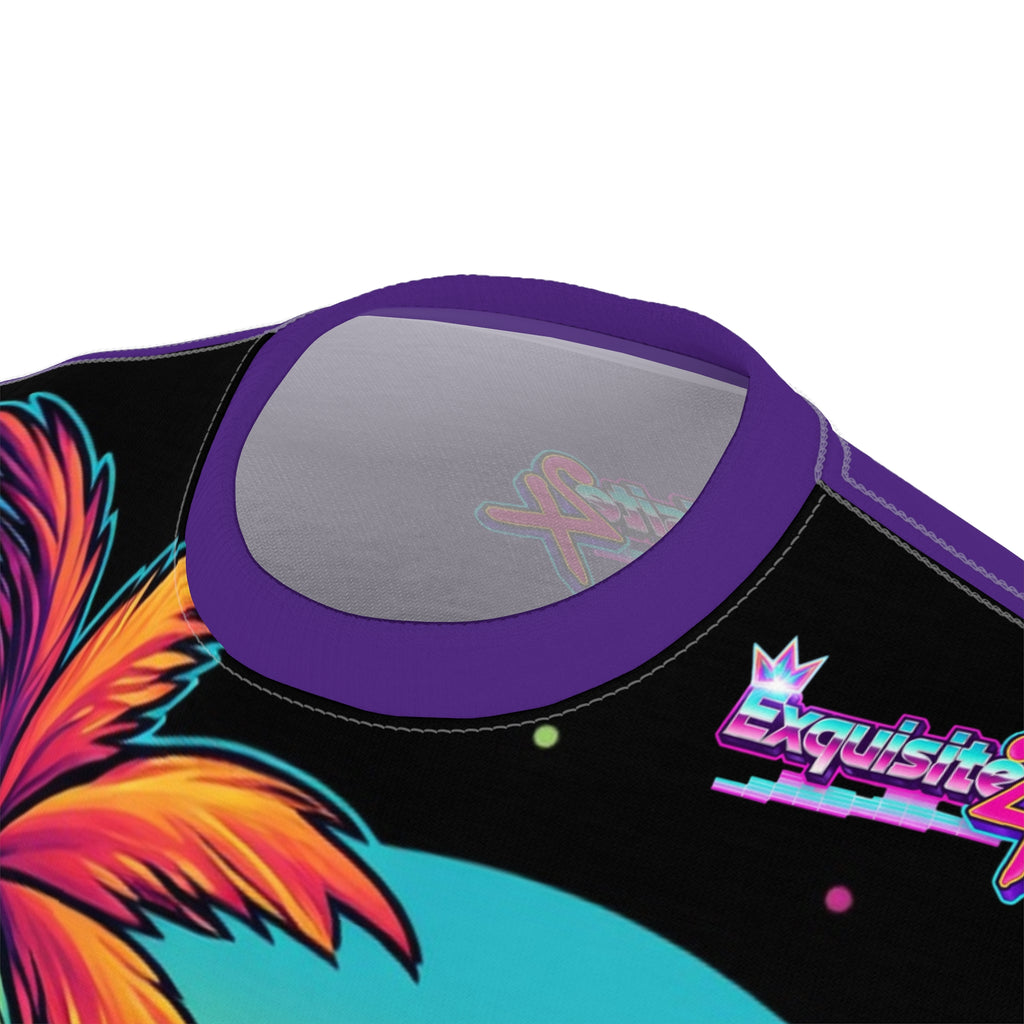 Retro Boombox & Roller Skates Tee — Neon Vaporwave All-Over Print