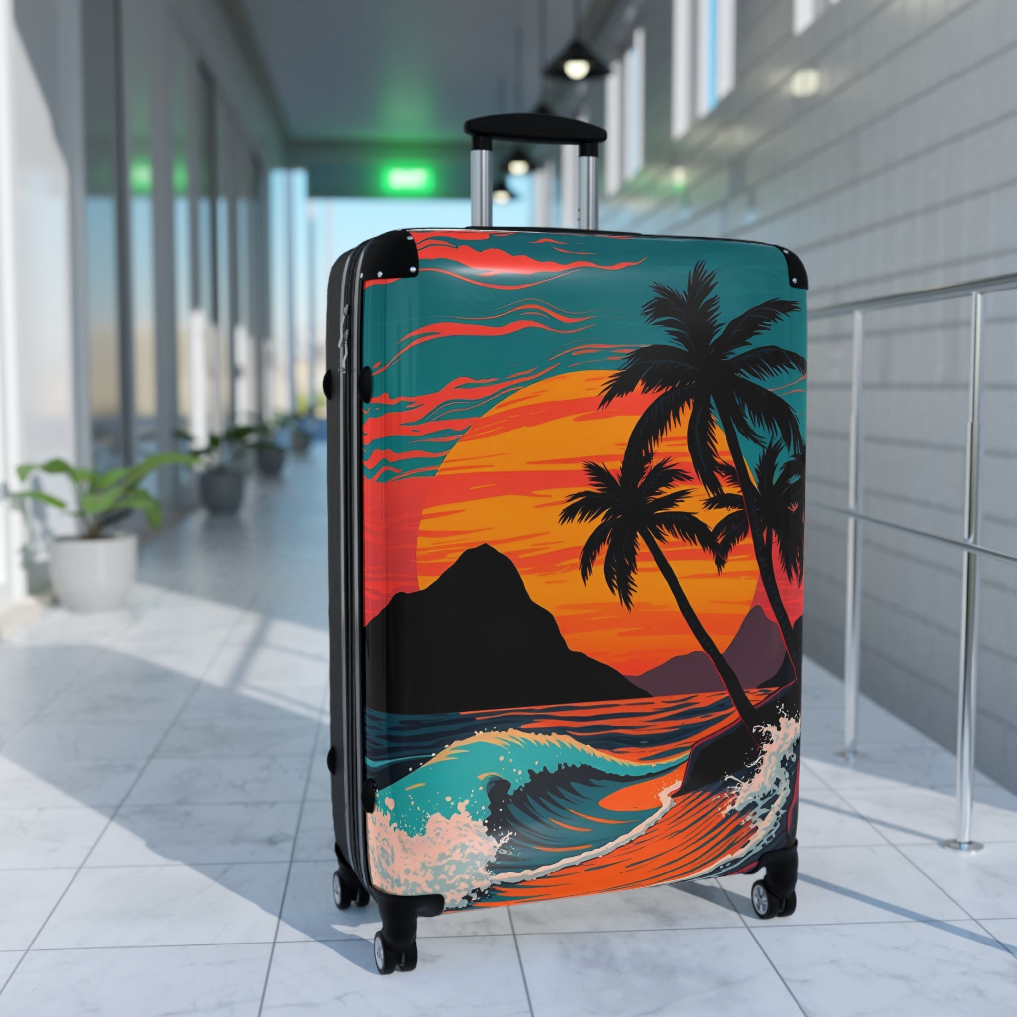 Tropical Sunset Suitcase – Palm Tree Beach Carry-On Luggage