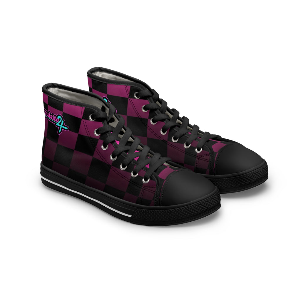 Women's Pink & Black Checkerboard High Top Sneakers
