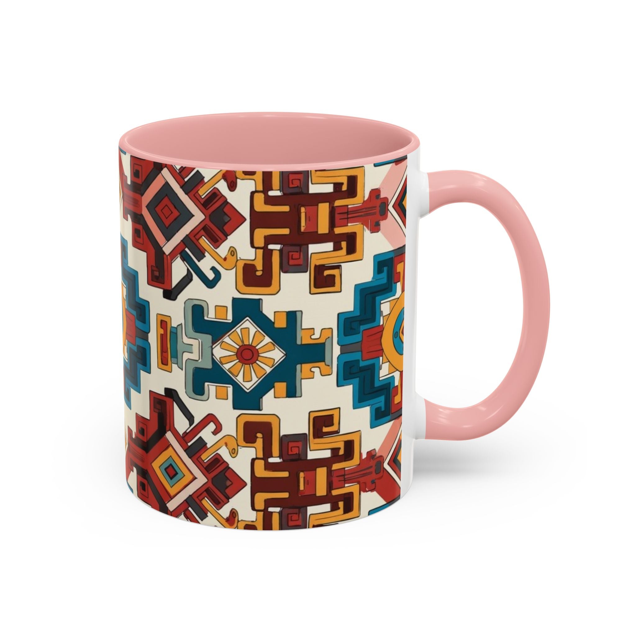 Southwestern Geometric Accent Mug — Color Interior Ceramic Coffee Cup