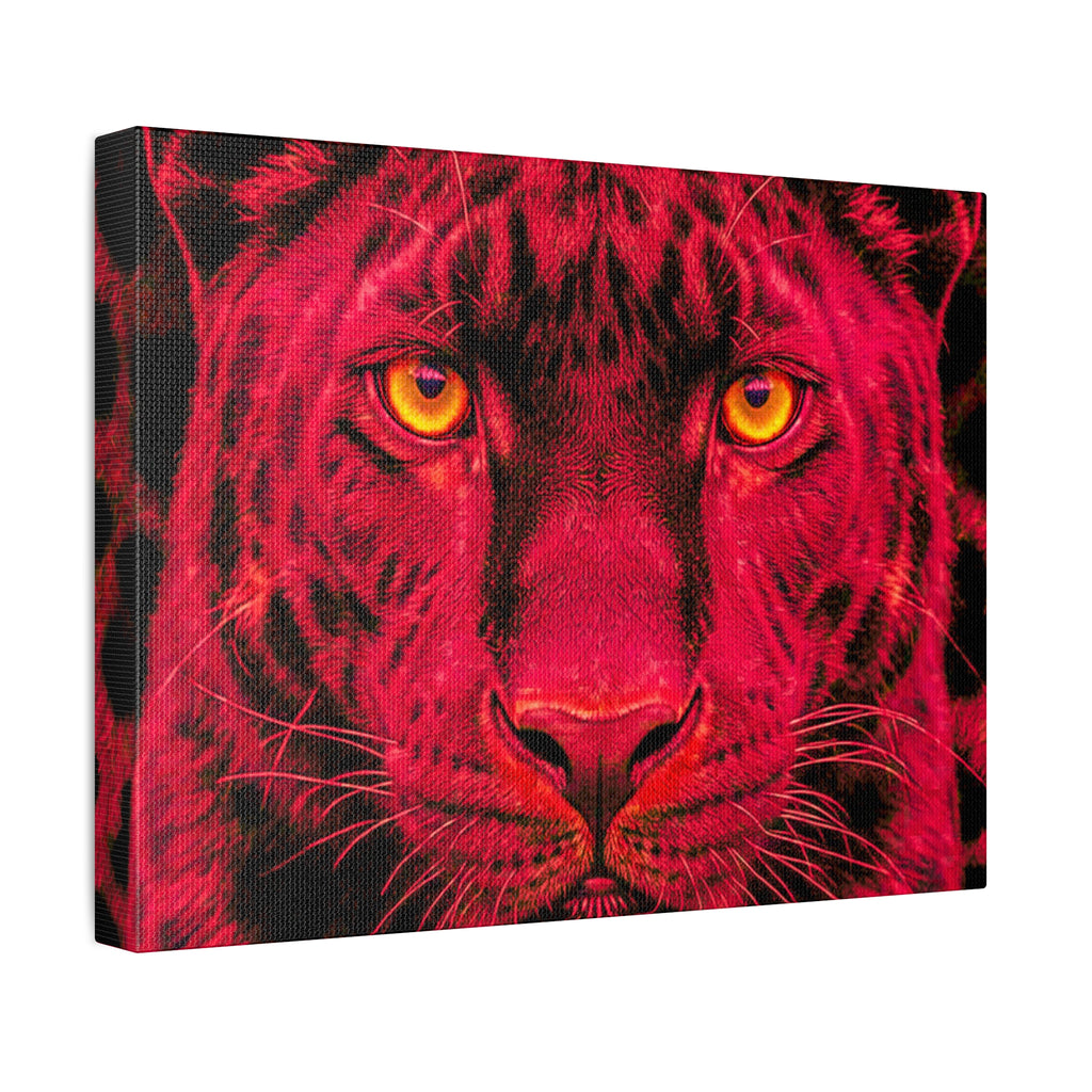 Red Panther Canvas Wall Art — Bold Neon Portrait Stretched Canvas