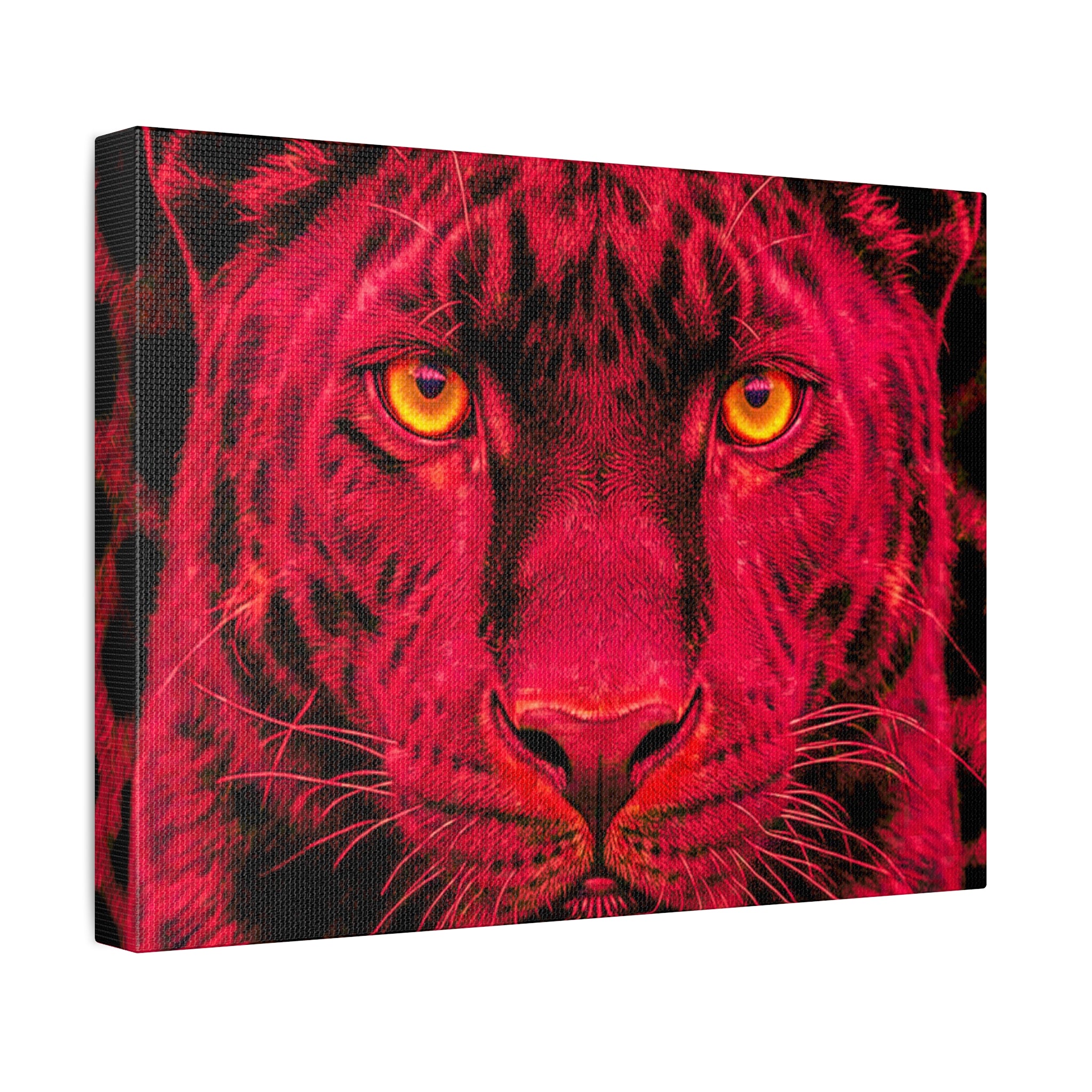 Red Panther Canvas Wall Art — Bold Neon Portrait Stretched Canvas