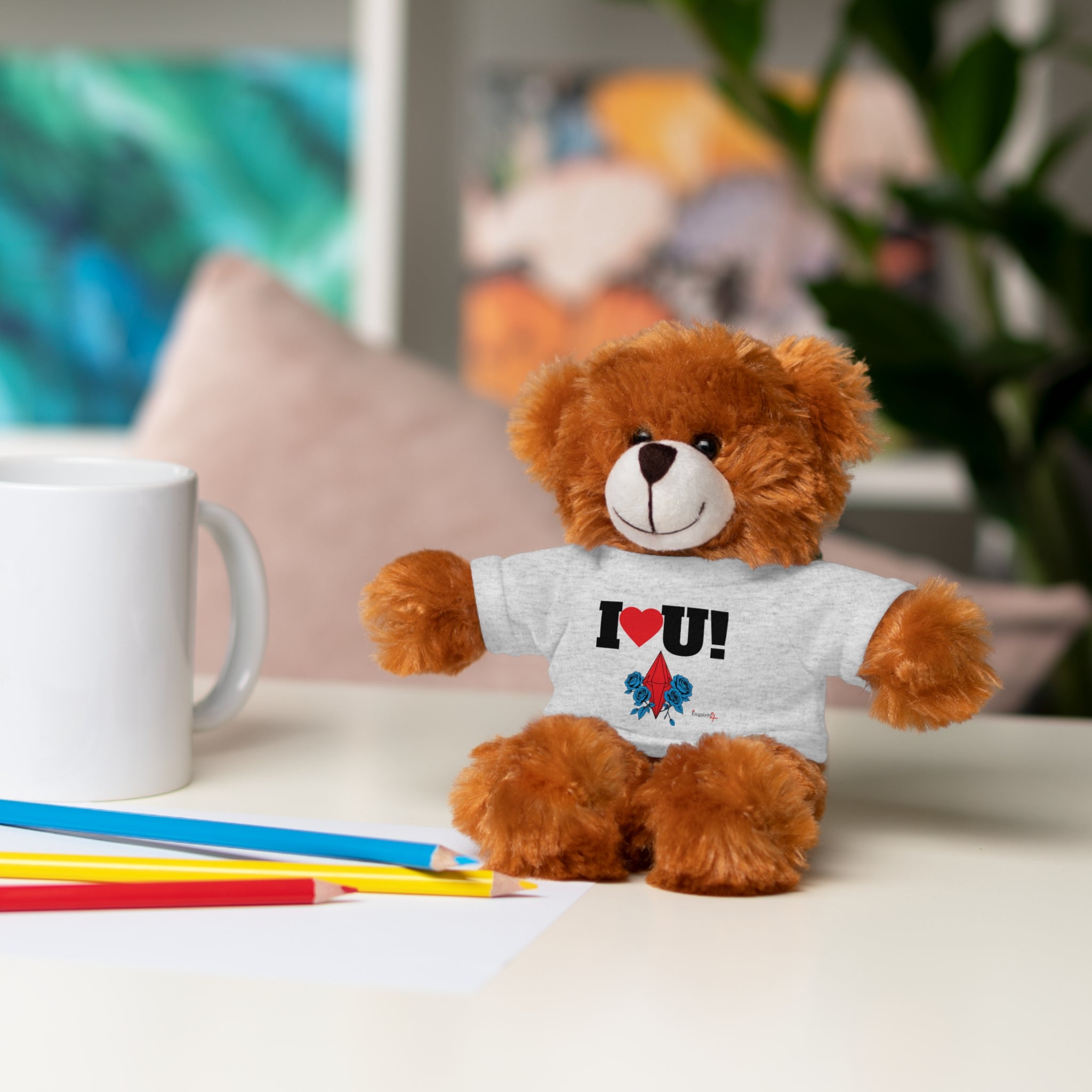 Plush Bear with Branded Tee – Red Diamond and Blue Roses Teddy