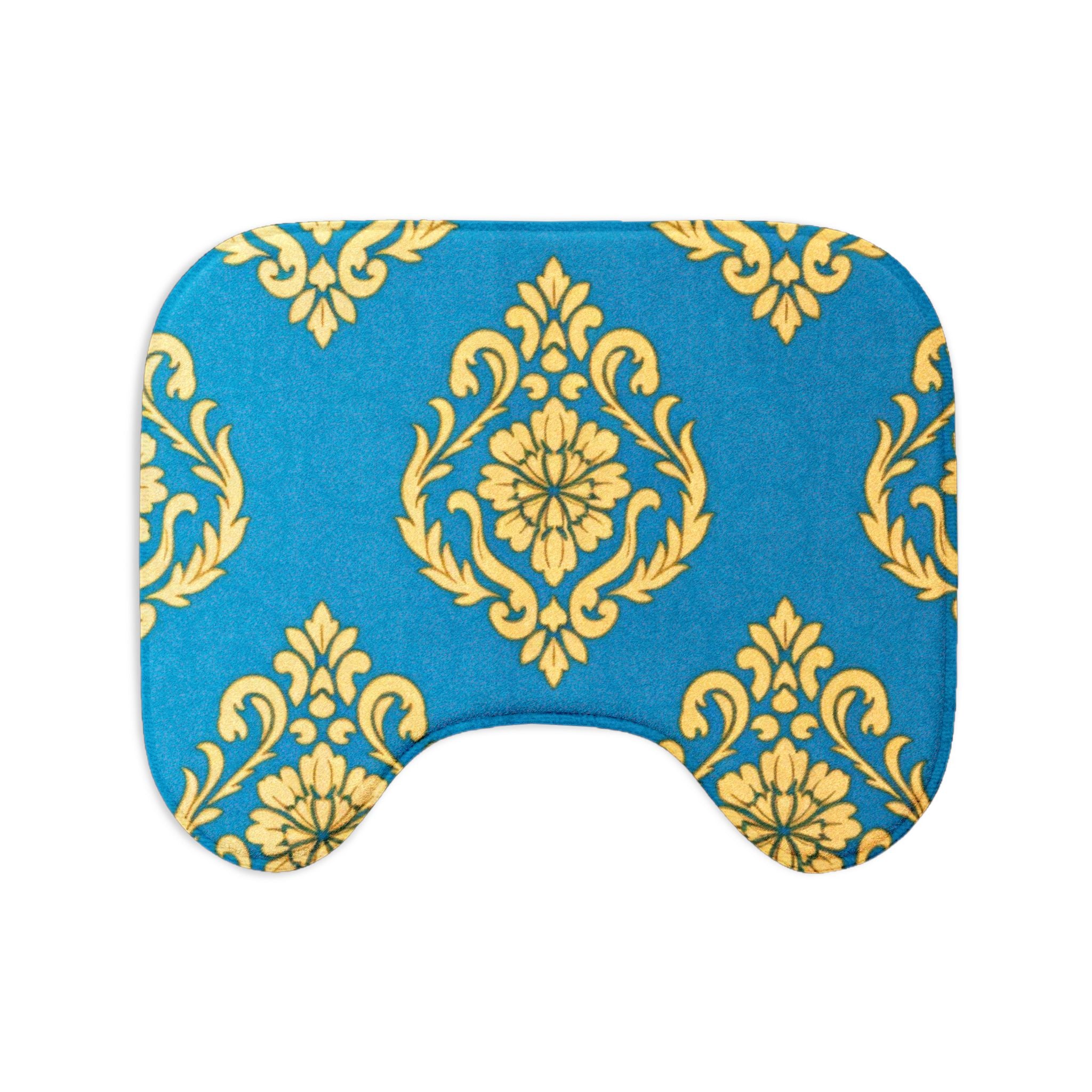 Blue & Gold Damask Toilet Seat Cover Set – 3-Piece Bathroom Rug & Lid Cover