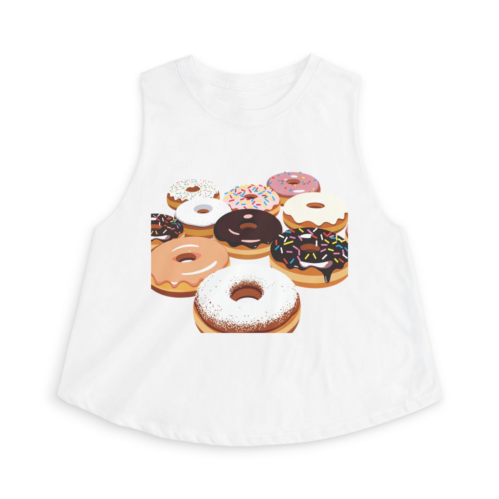Donut Pattern Women's Crop Top — Colorful Sprinkle Donuts Graphic Tank