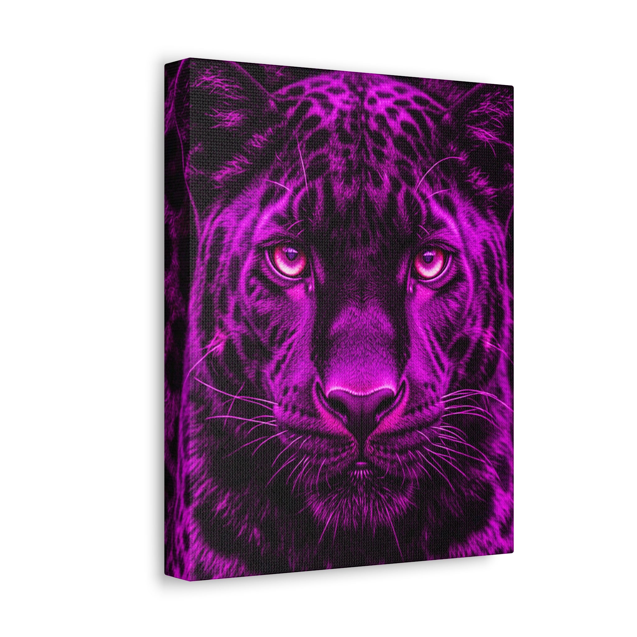 Purple Neon Panther Stretched Canvas – Vibrant Wall Art for Modern Rooms
