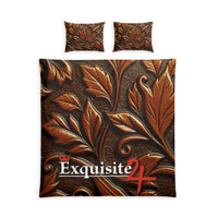 Brown Embossed Leaf Cotton Duvet Cover Set