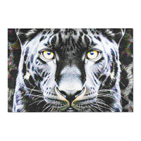 Leopard Portrait Area Rug — Bold Black & White Animal Print Accent Rug