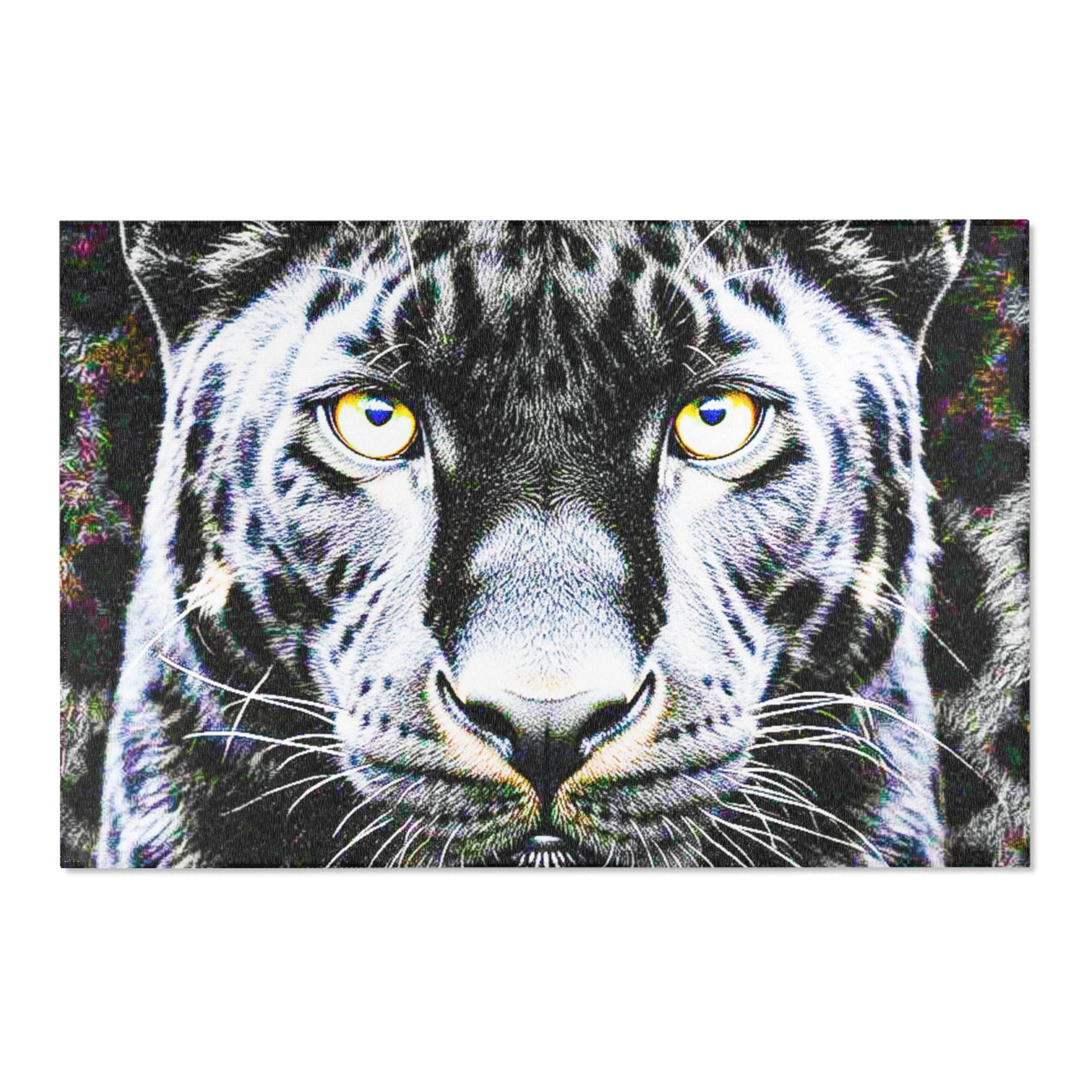 Leopard Portrait Area Rug — Bold Black & White Animal Print Accent Rug