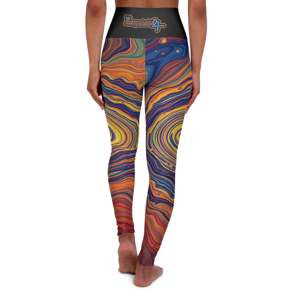 High-Waist Swirl Yoga Leggings — Colorful Abstract Marble Print