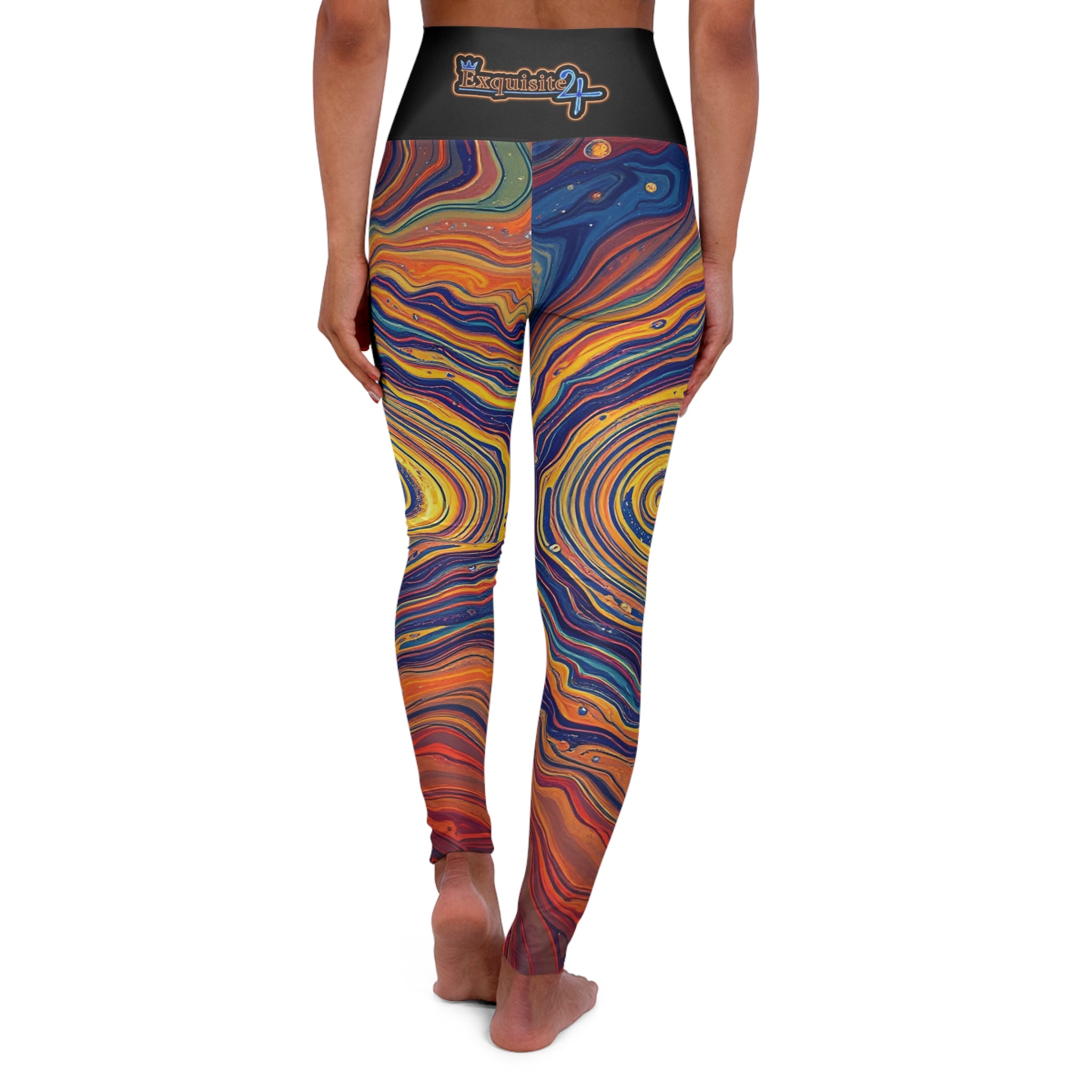 High-Waist Swirl Yoga Leggings — Colorful Abstract Marble Print