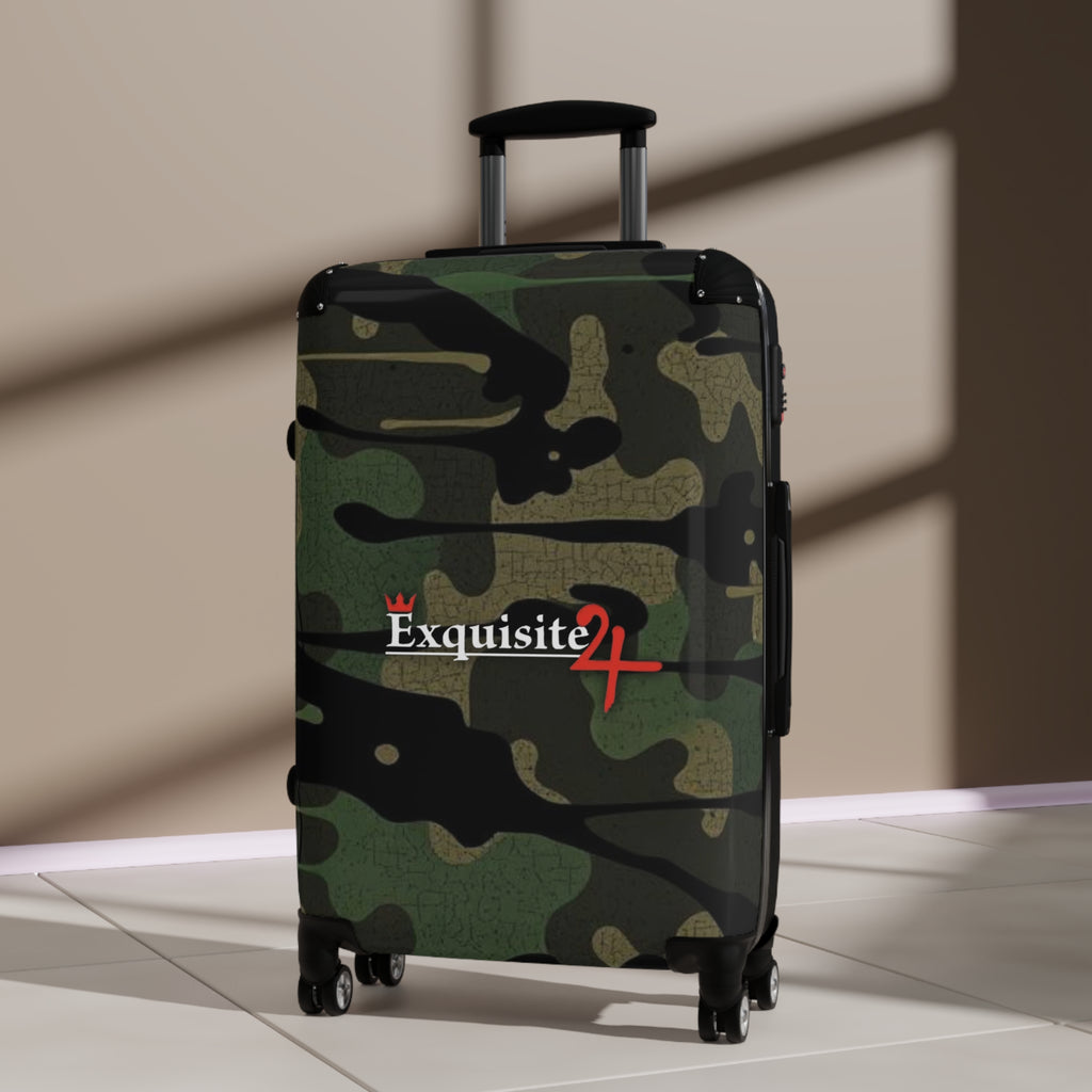 Camo Carry-On Suitcase with "Exquisite 24" Logo – Compact Spinner Luggage