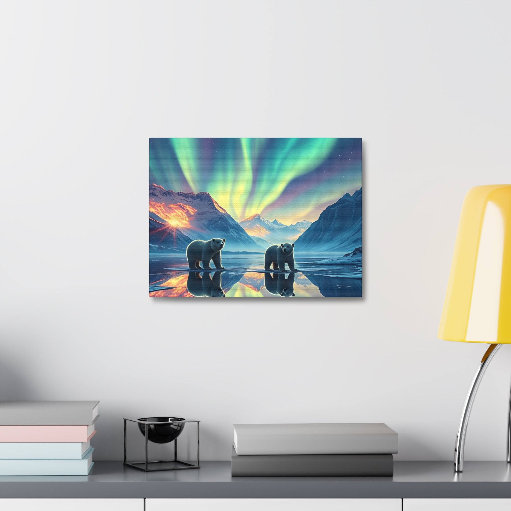 Aurora Polar Bears Stretched Canvas - Northern Lights Wildlife Wall Art