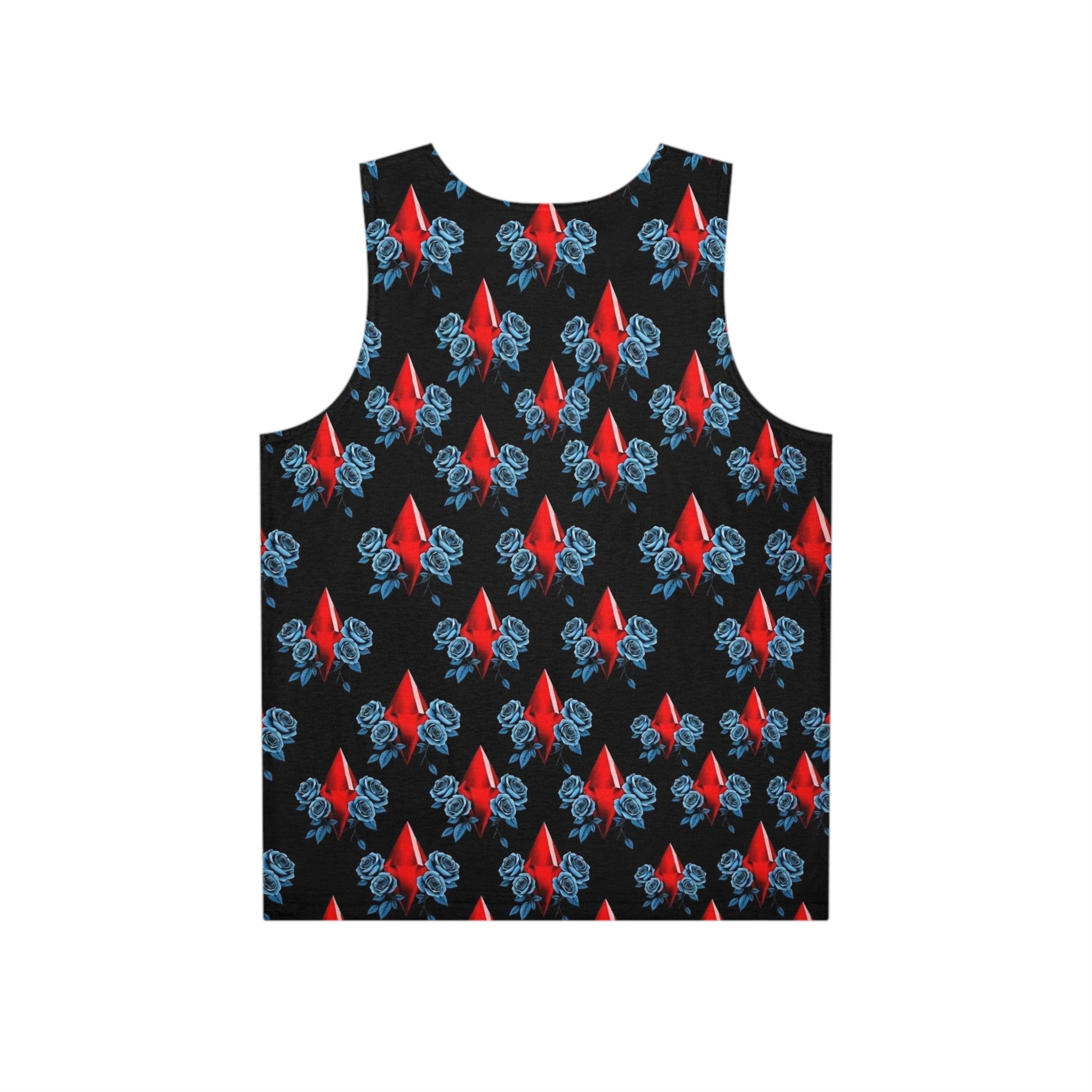 Red Jewel & Blue Roses Pattern Men’s Tank Top