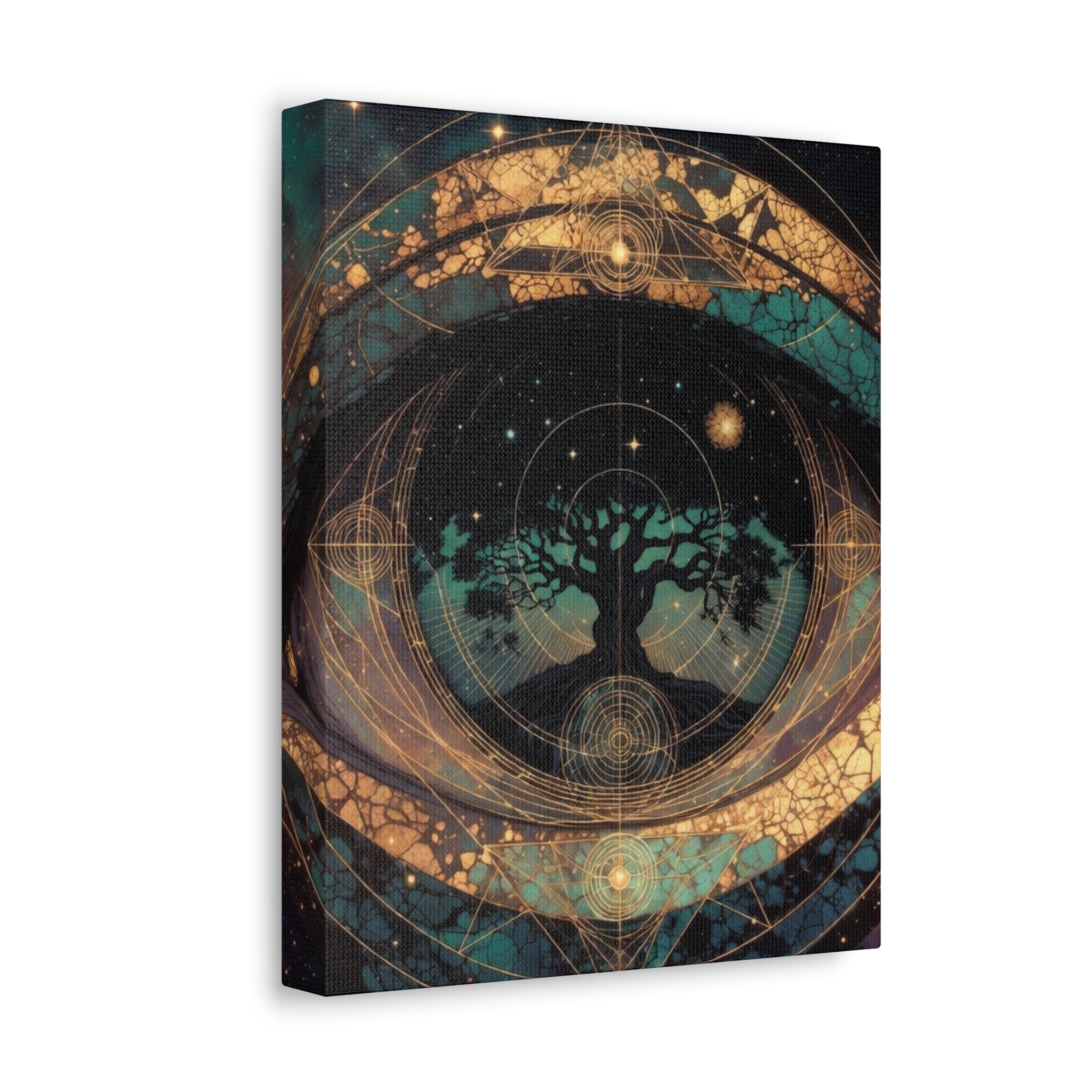 Mystic Tree of Life Stretched Canvas – Spiritual Cosmic Wall Art
