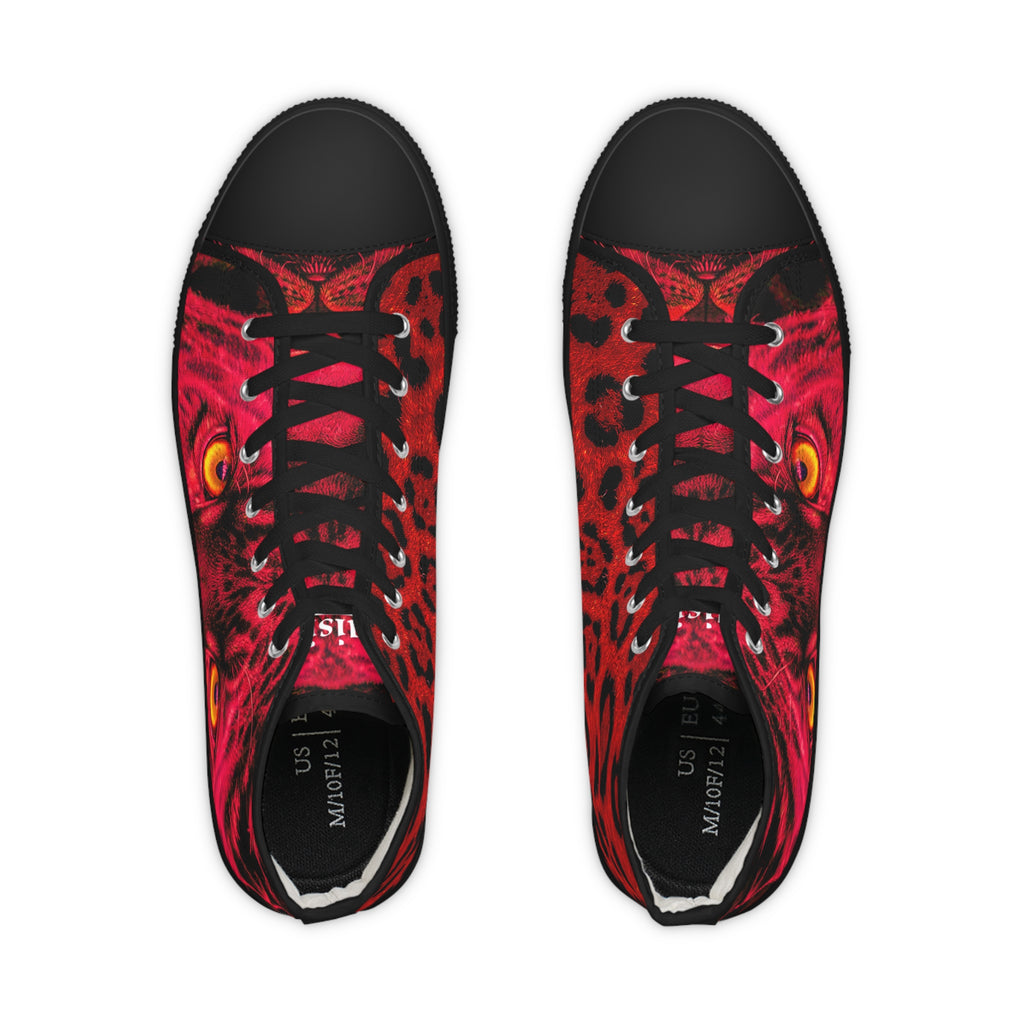 Red Leopard Eyes High Top Sneakers — Bold Men's Statement Shoes