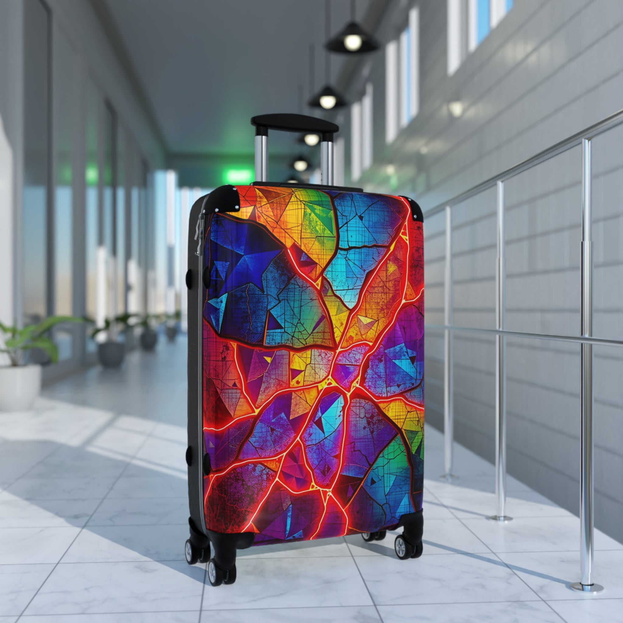 Colorful Cracked Glass Carry-On Suitcase — Vibrant Abstract Travel Luggage