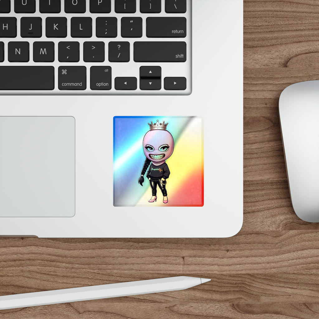 Pink Balaclava Girl Holographic Die-cut Sticker