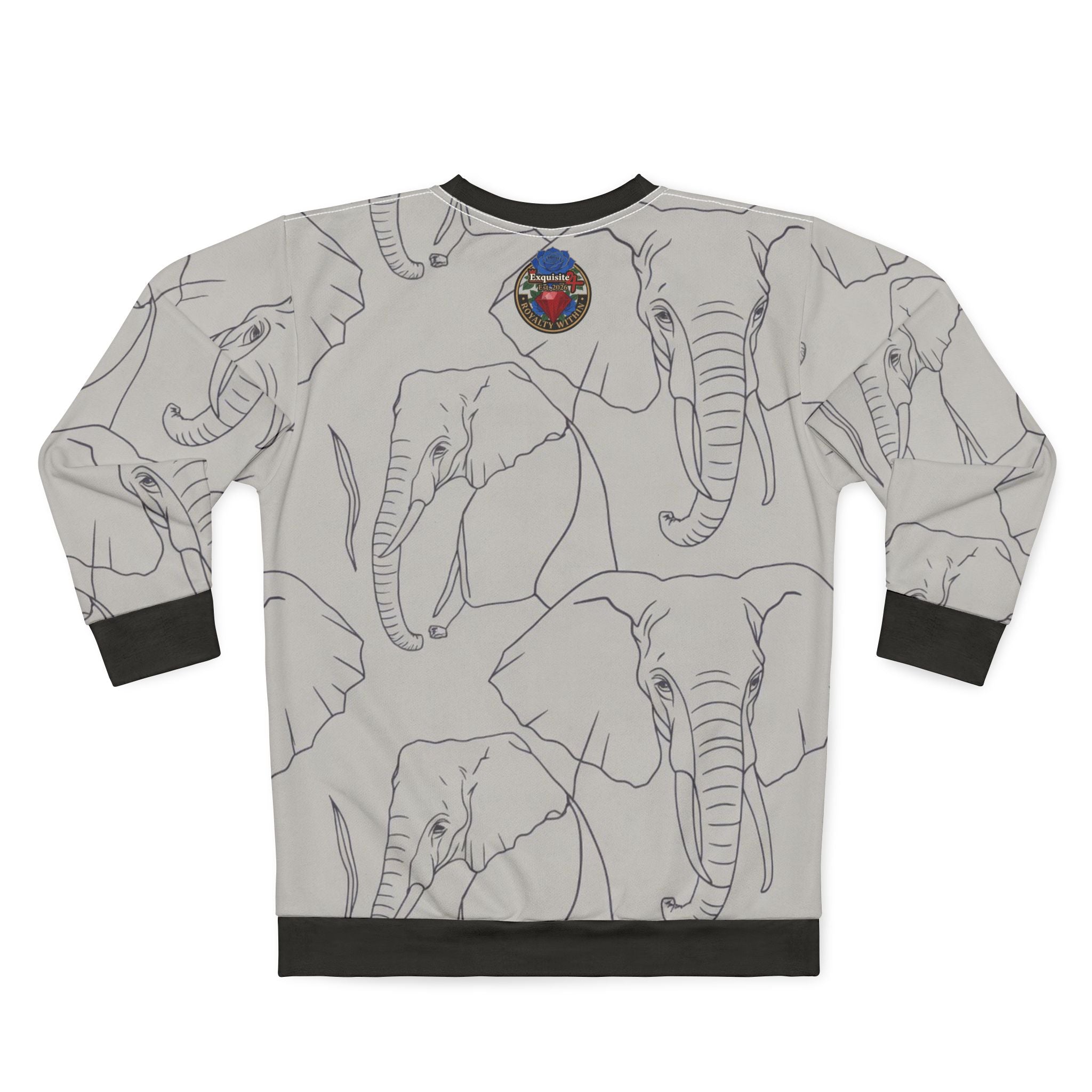 Elephant Sketch Pattern Sweatshirt — All-Over Print Wildlife Pullover