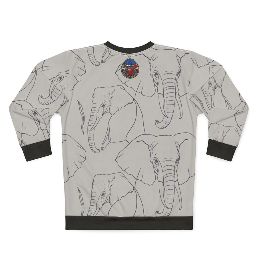 Elephant Sketch Pattern Sweatshirt — All-Over Print Wildlife Pullover