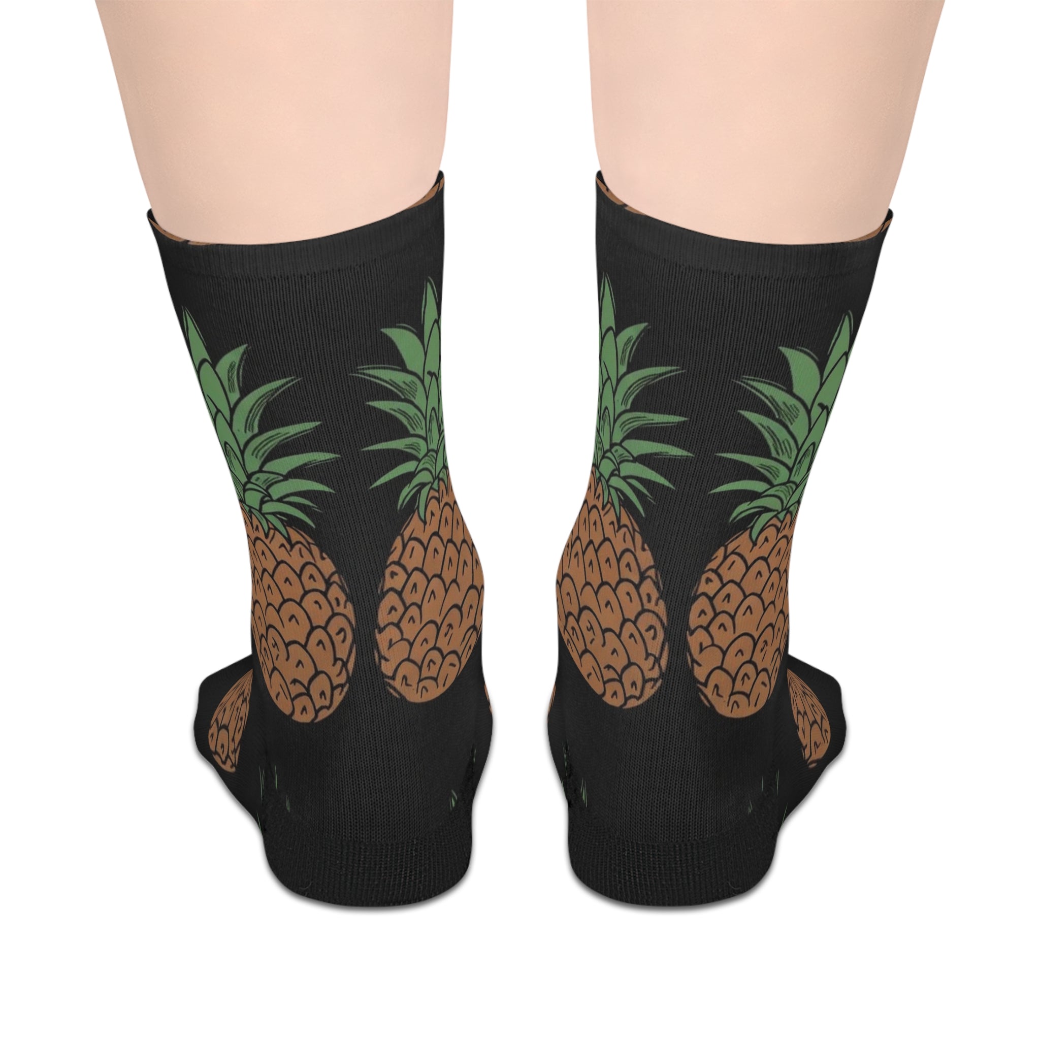 Pineapple Print Mid-Length Socks — Tropical Fruit Pattern Crew Socks