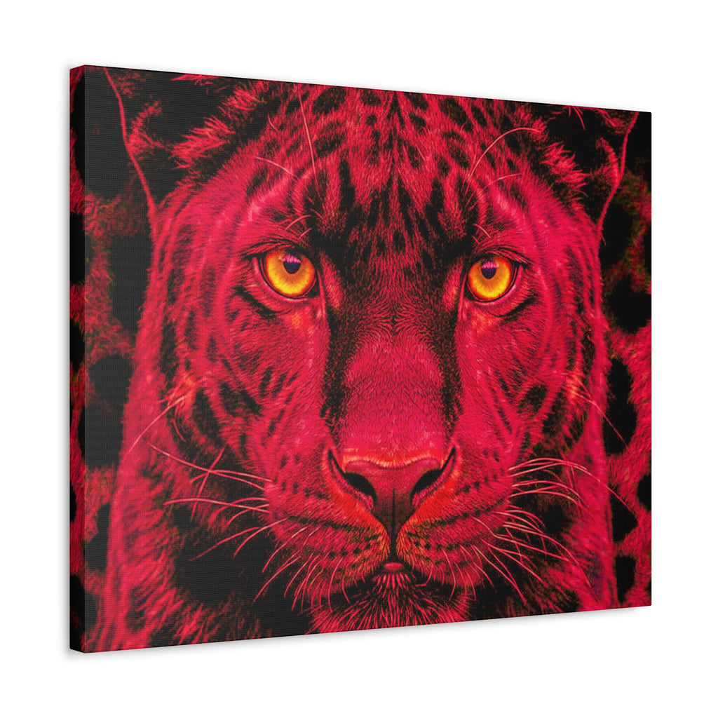 Red Panther Canvas Wall Art — Bold Neon Portrait Stretched Canvas